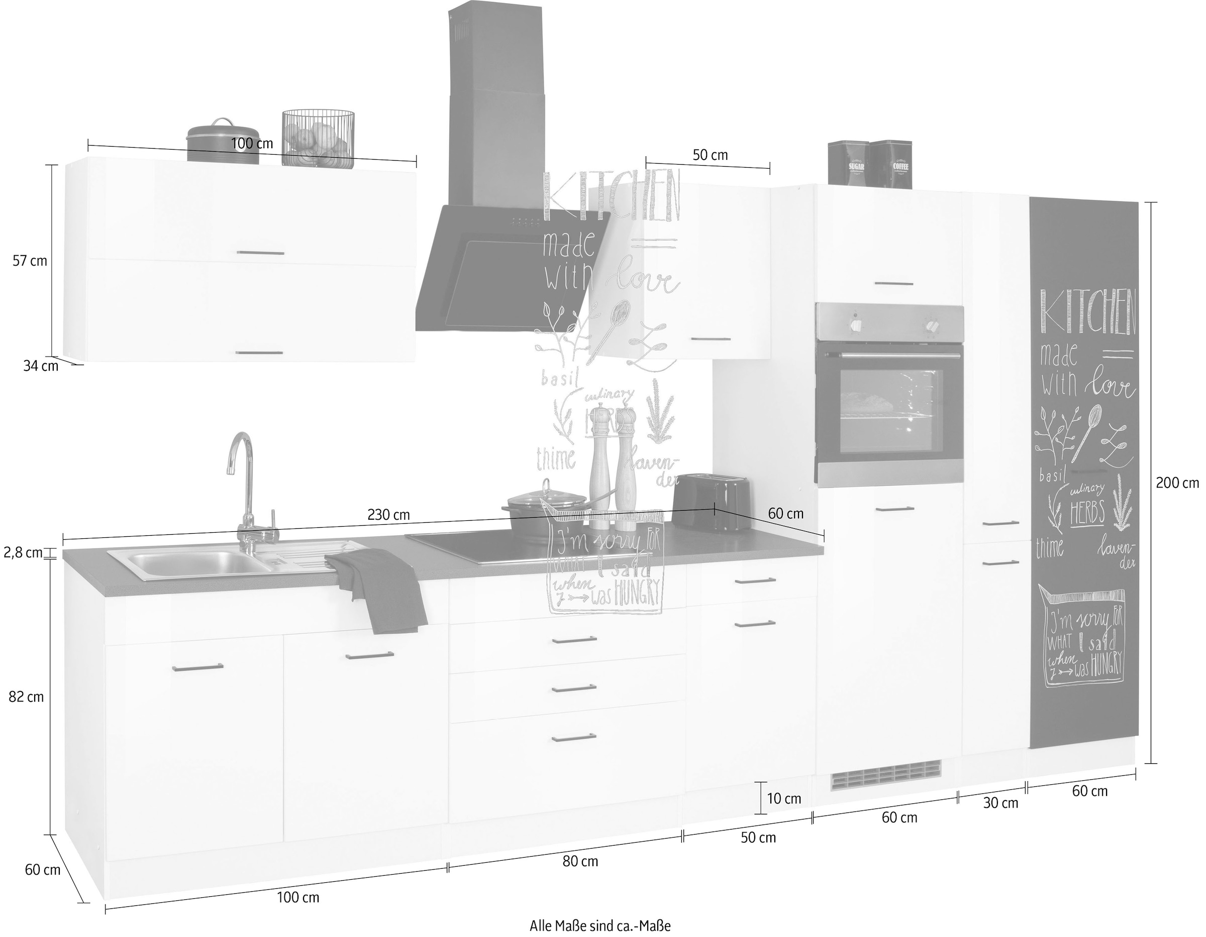 KOCHSTATION Küchenzeile »KS-Trier« mit E-Geräten, Breite 370 cm