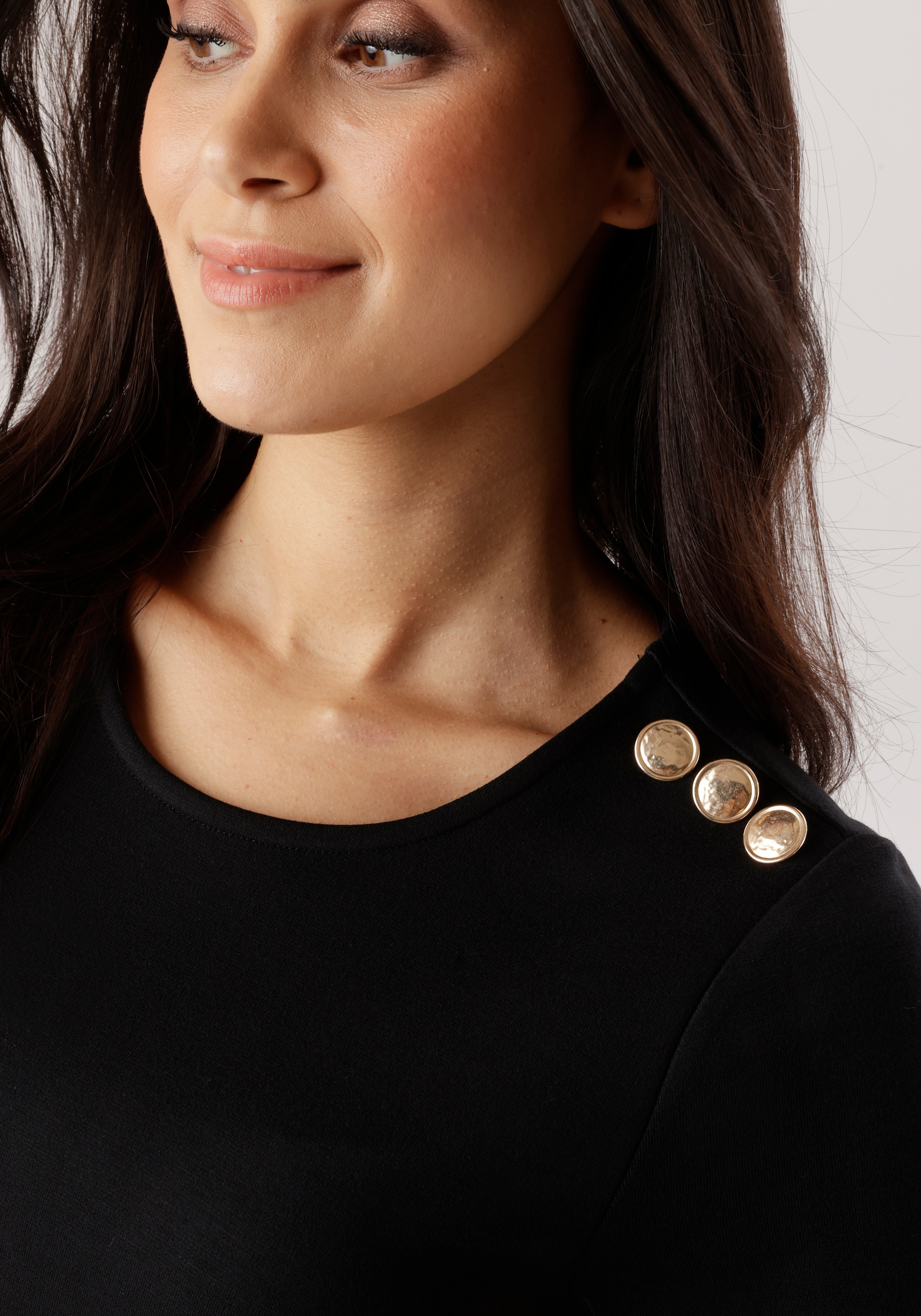 Aniston SELECTED Jerseykleid mit 3 dekorativen Goldknöpfen an der Schulter - NEUE KOLLEKTION