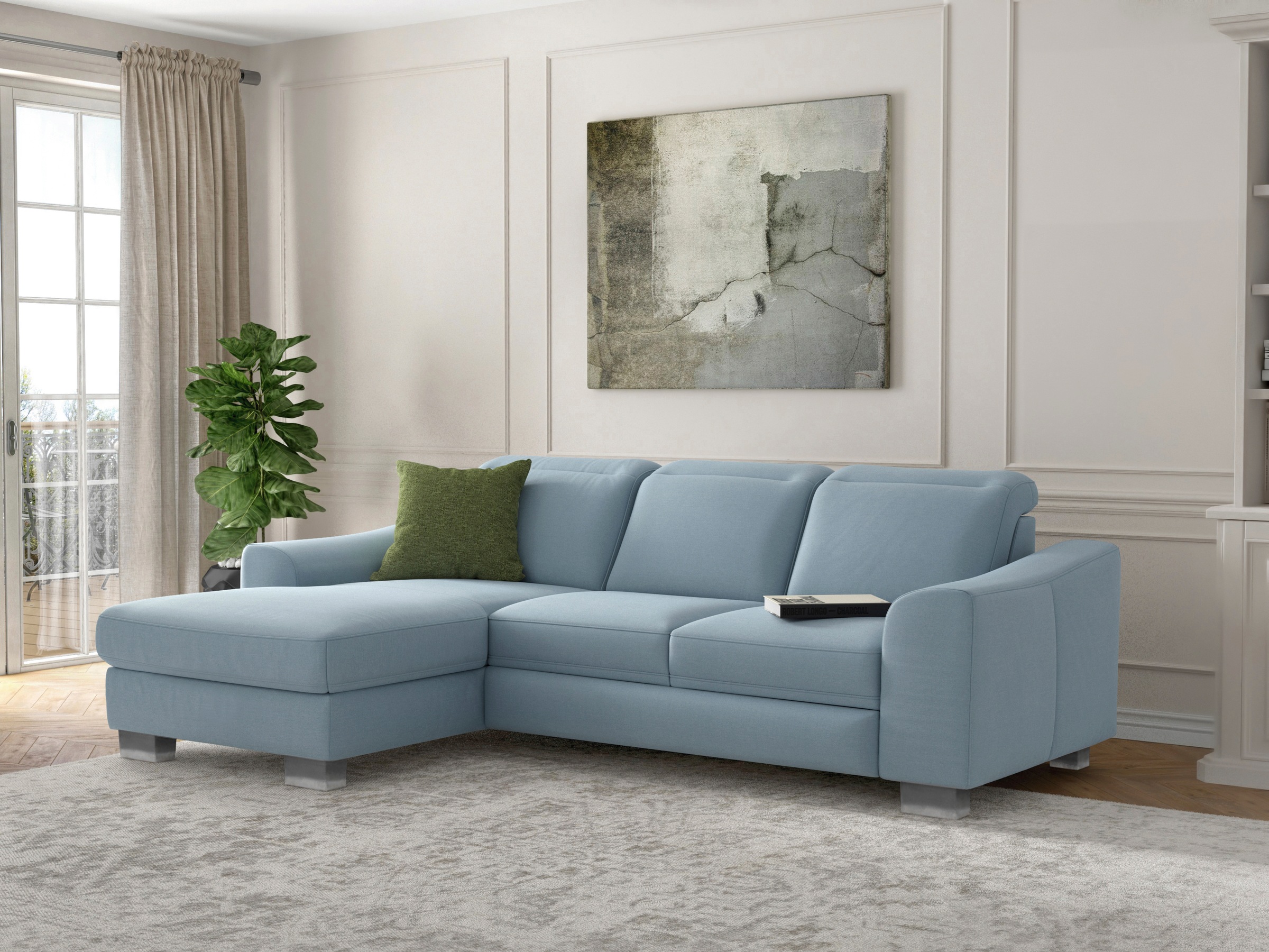 sit&more Ecksofa »Dundee L-Form«, mit Federkern und Edelstahlfüßen, wahlweise mit Kopfteilverstellung