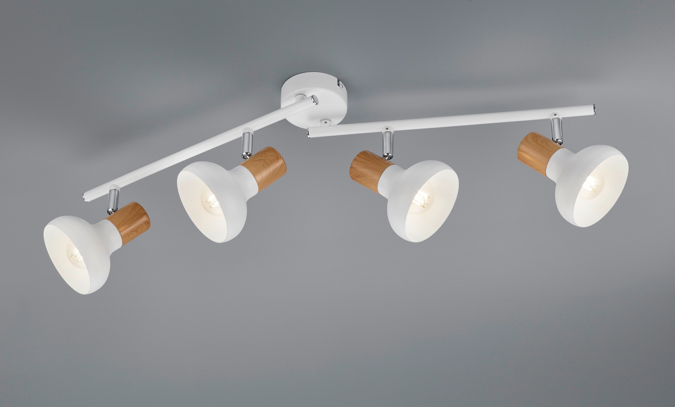 REALITY Leuchten Deckenstrahler »LATIKA, Strahler 4-flammig, exkl 4x E14 max 10W Deckenspot schwenkbar,«, 4 flammig, Leuchtmittel E14 | Leuchtmittel wechselbar, 2 schwenkbare Arme, Metall und Holzoptik Lackierung, Spot Licht