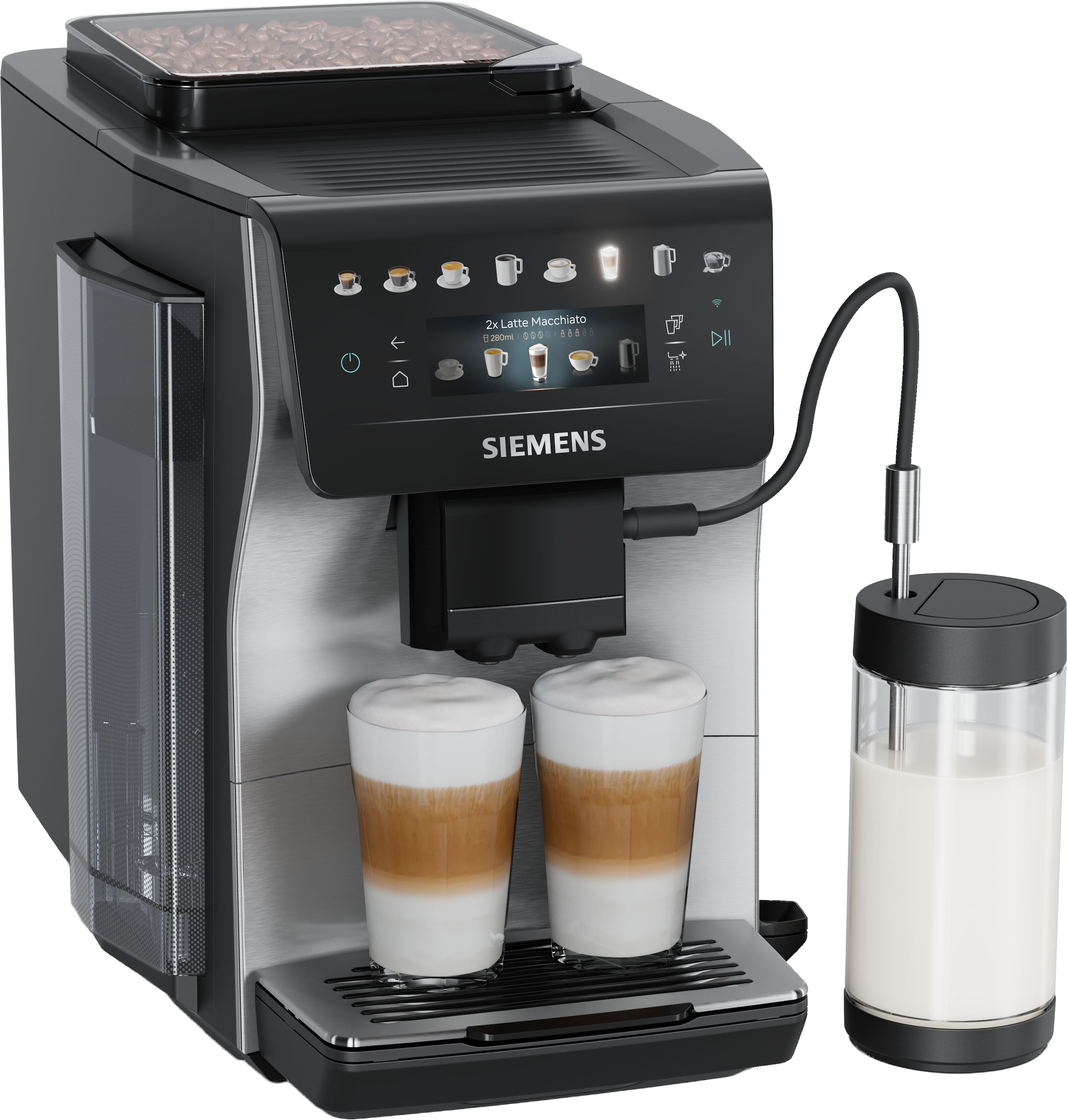 "SIEMENS Kaffeevollautomat ""TP605EM3"", schwarz (edelstahl), B:28,4cm H:37,8cm T:47,2cm, Kaffeevollautomaten, bis zu 10 Favoriten