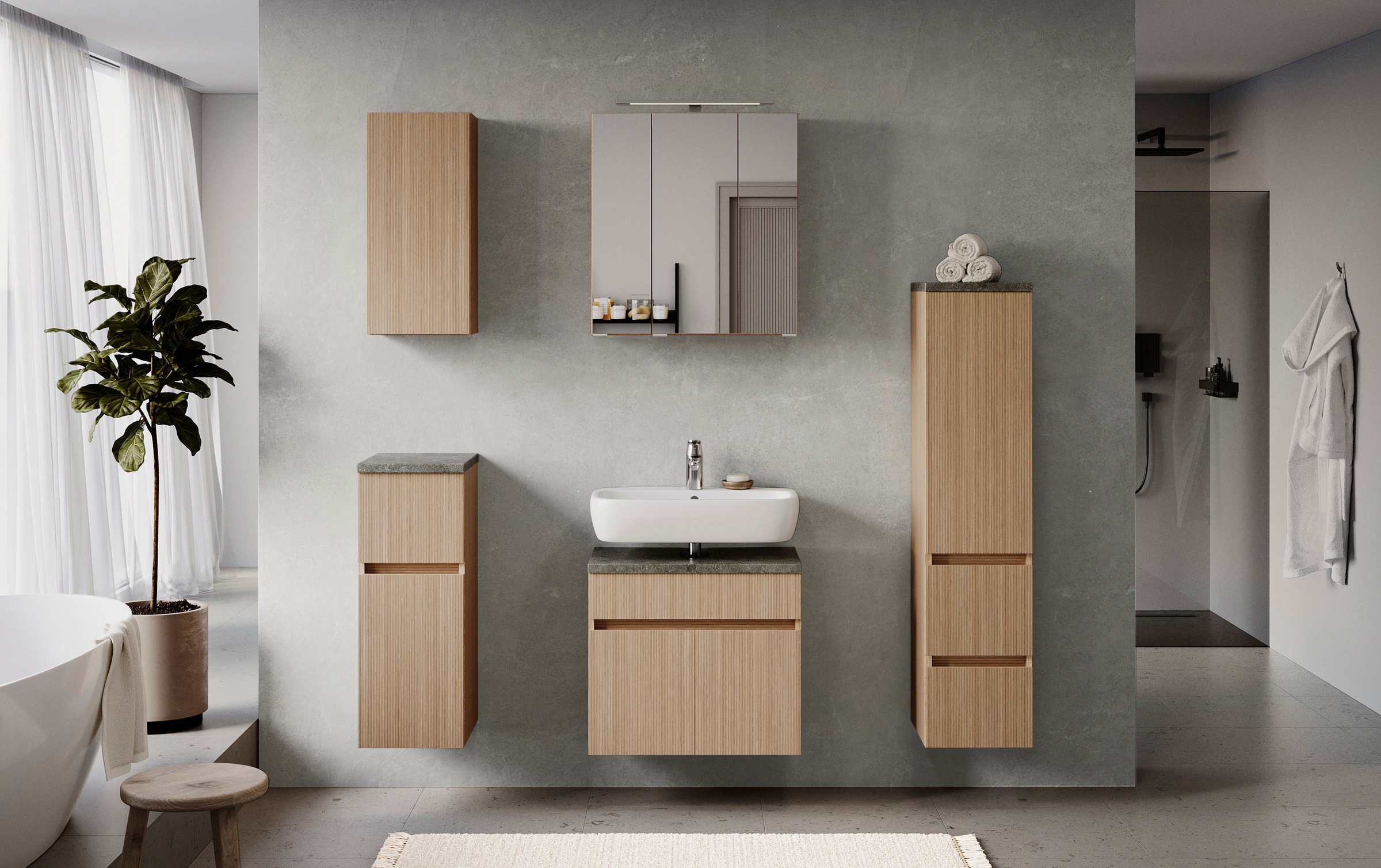 welltime Badmöbel-Set "EIXO, 5tlg.-Set: Spiegelschrank, Unterbeckenschrank günstig online kaufen