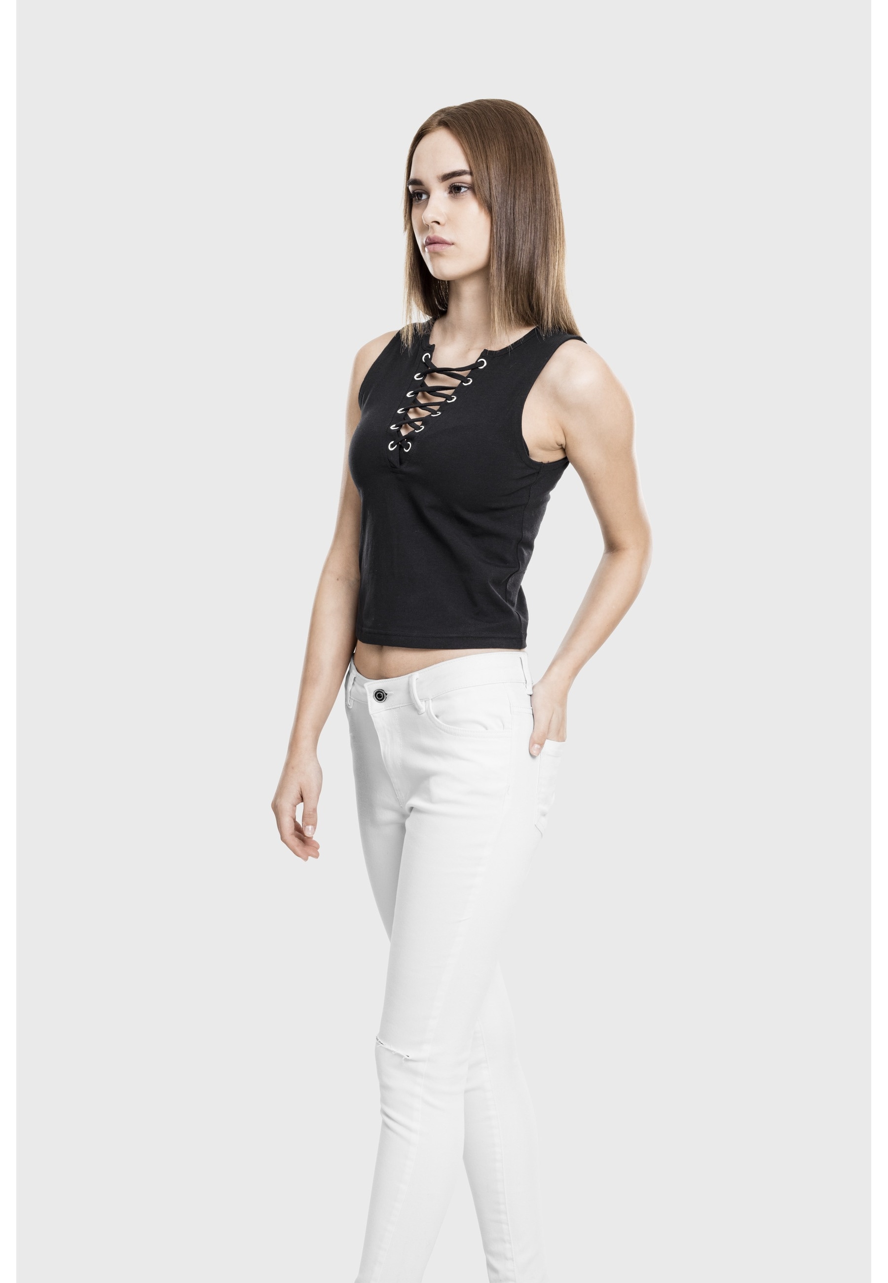 URBAN CLASSICS Yoga & Relax Shirt »Urban Classics Damen Ladies Lace Up Cropped Top« 1 Stk.
