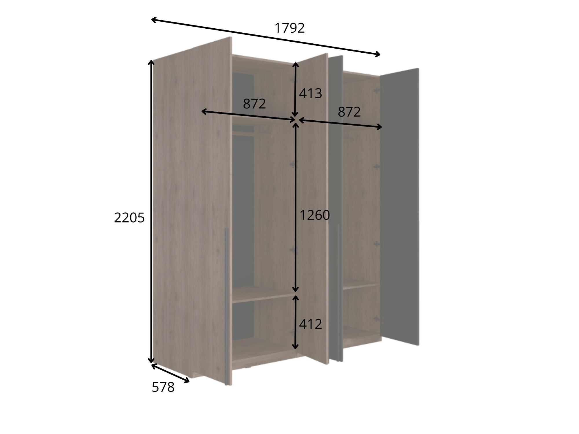 Home affaire Kleiderschrank »RIMINI Drehtürenschrank mit Soft-Close-Funktion, B/T/H: 180/60/220 cm«