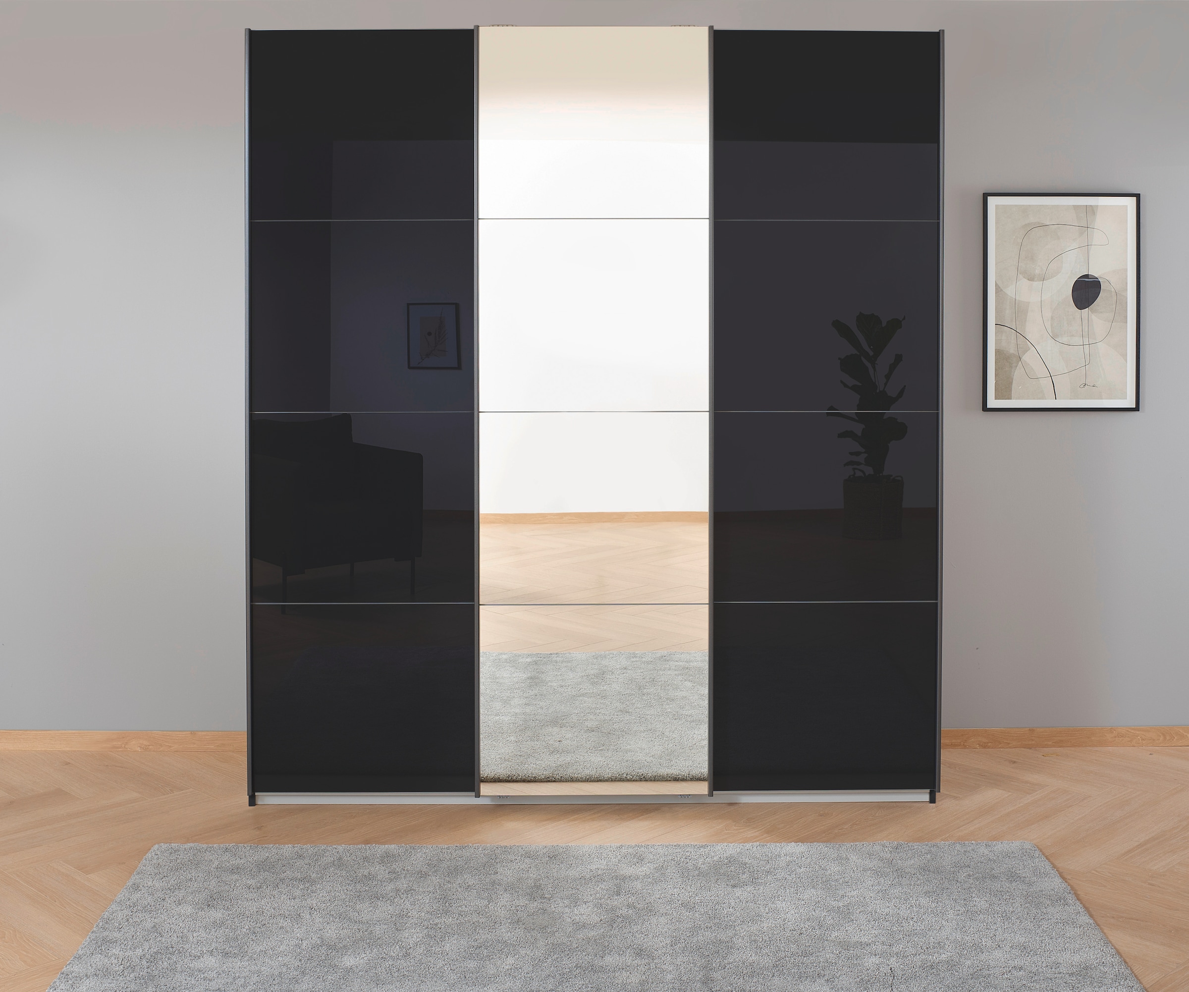 rauch Schwebetürenschrank »Kleiderschrank Schrank Garderobe KOLUNA mit Glastüren und Spiegel« inkl. 2 Innenschubladen sowie extra Einlegeböden MADE IN GERMANY