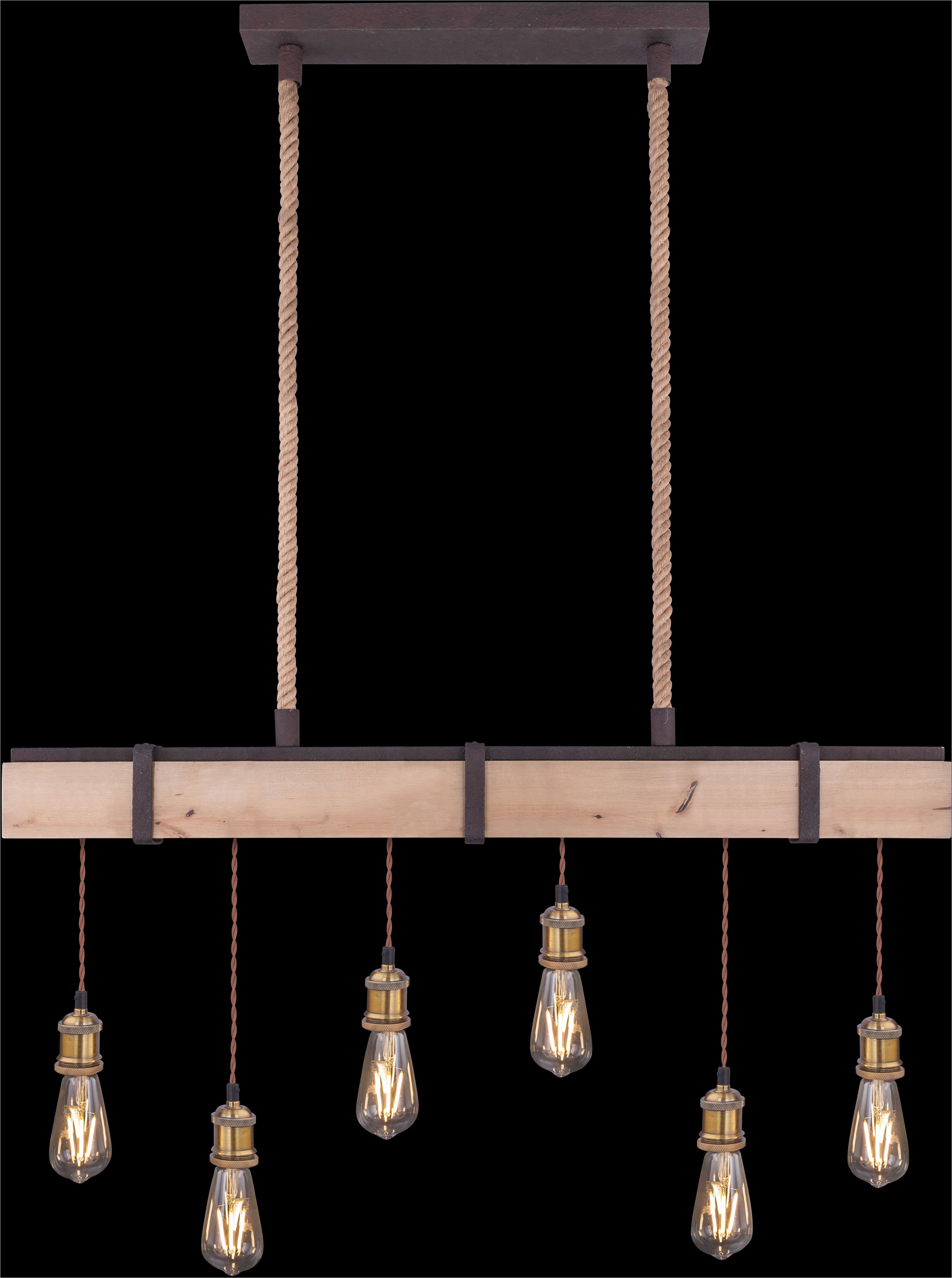 GLOBO LIGHTING Hängeleuchte »MUCHA«, Leuchtmittel E27 | ohne Leuchtmittel, Hängelampe/Pendelleuchte/Metall rostfarben/Holz/Kabel Textil