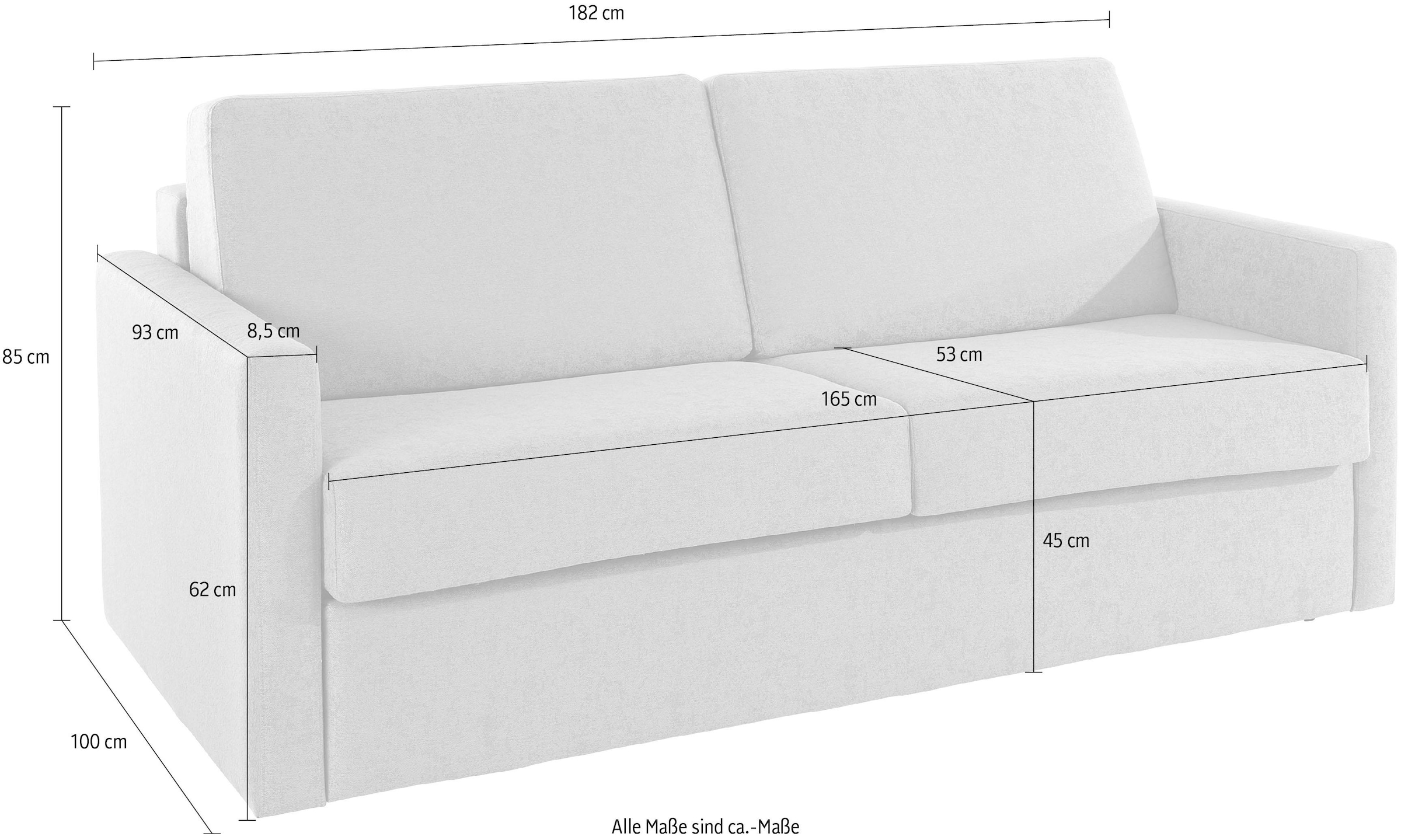 Places of Style Schlafsofa »GOLDPOINT 182cm, Dauerschläfer, Liegefläche 140/200 cm,«, 3-Sitzer mit Bettfunktion, Bonell-Federkernmatratze