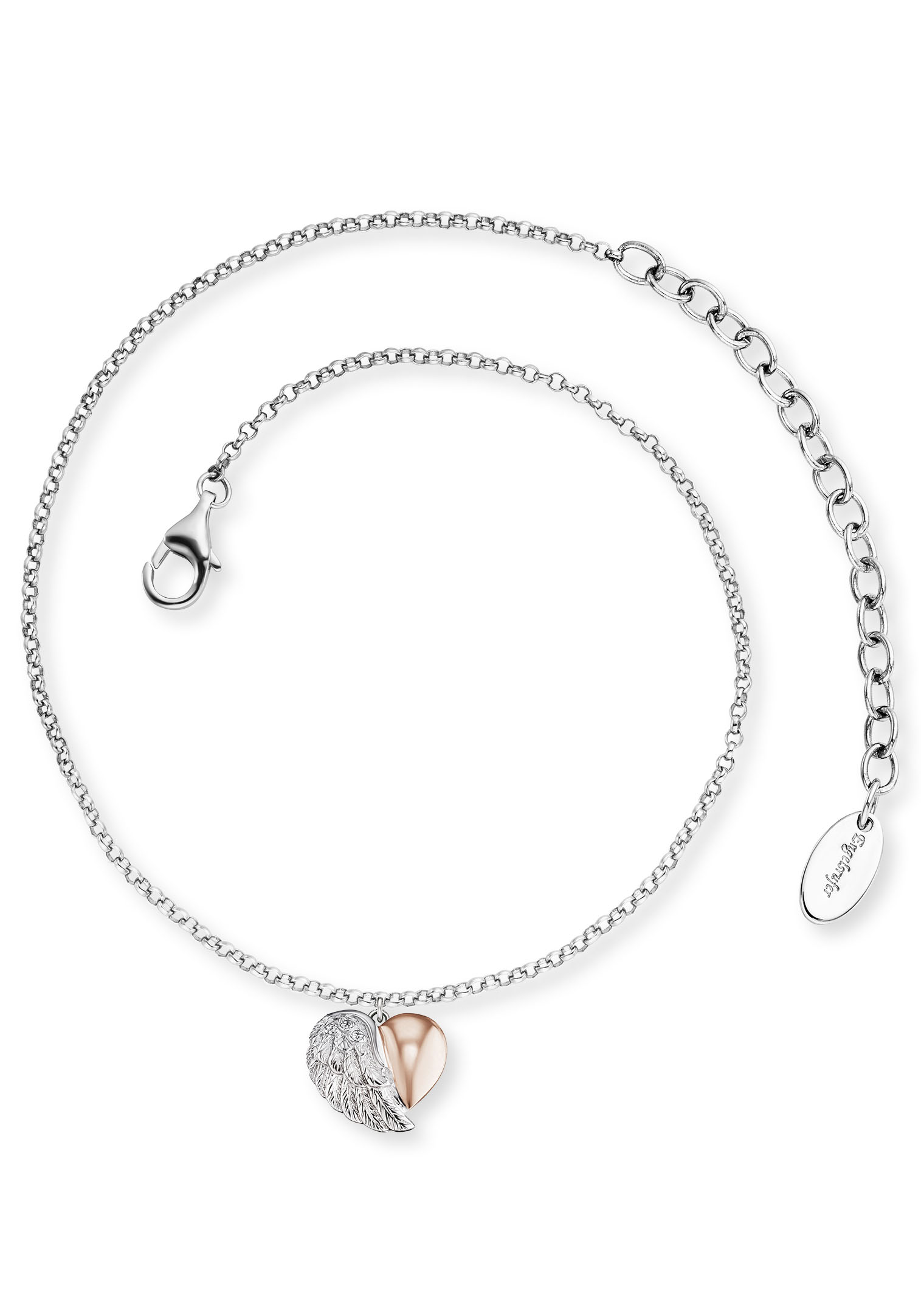 ENGELSRUFER Damen Fußkette mit Anhänger "Heartwing Bicolor", Silber 925 (Sterlingsilber), rosa, Silber 925 (Sterlingsilber), Fußketten