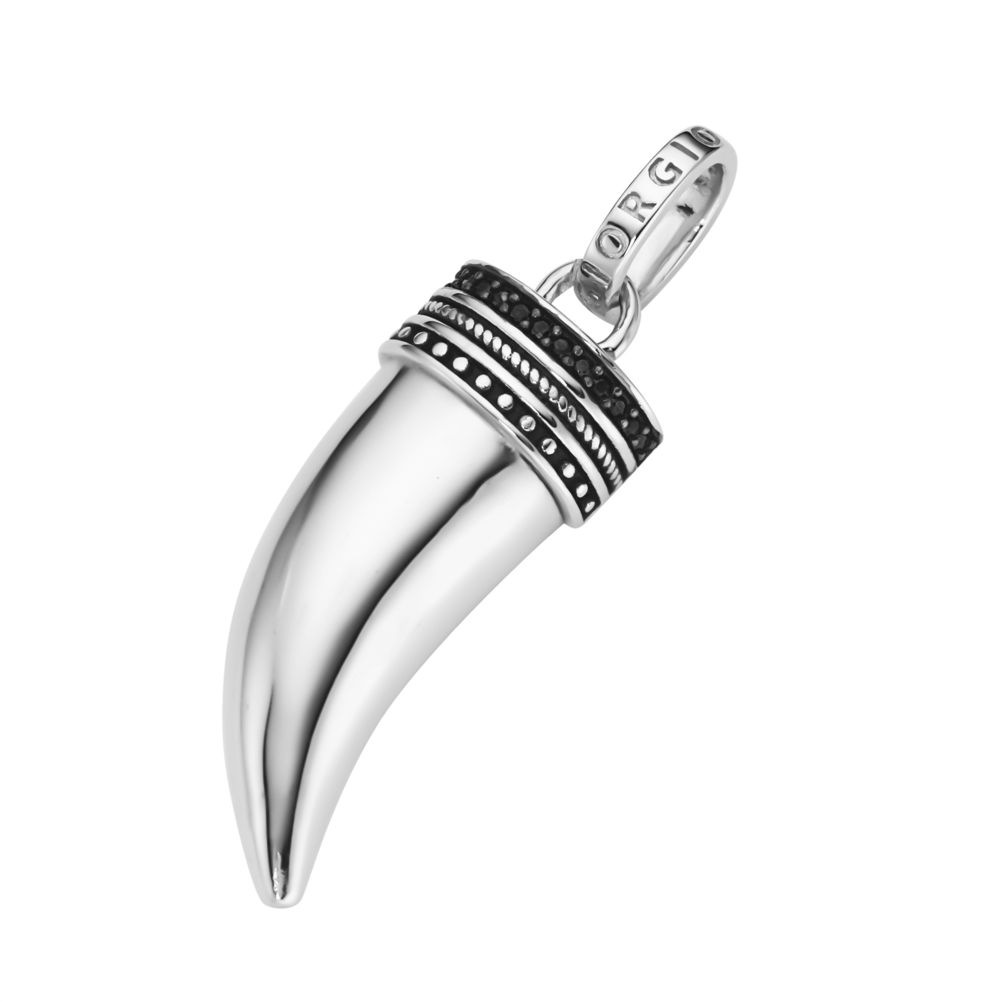 Herren Kettenanhänger "Zahn mit schwarzen Spinellen, Silber 925", 4,5cm, Silber 925 (Sterlingsilber)silber, GIORGIO MARTELLO MILANO, Silber 925