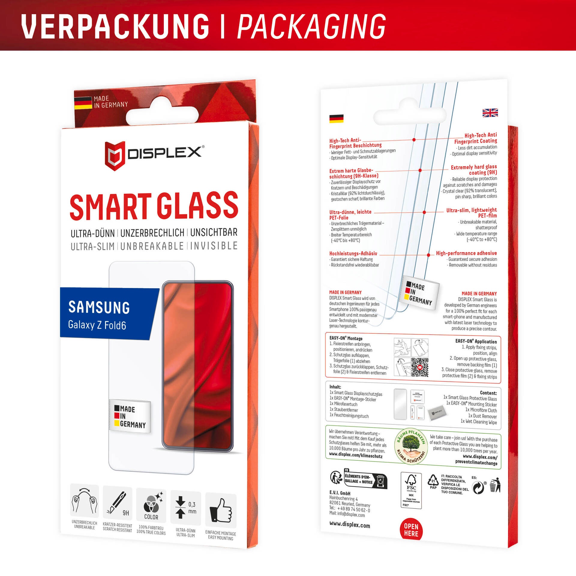 Displex Displayschutzglas »Smart Glass«, Displayschutzfolie, Schutzfolie, Bildschirmschutz, kratz- & stoßfest