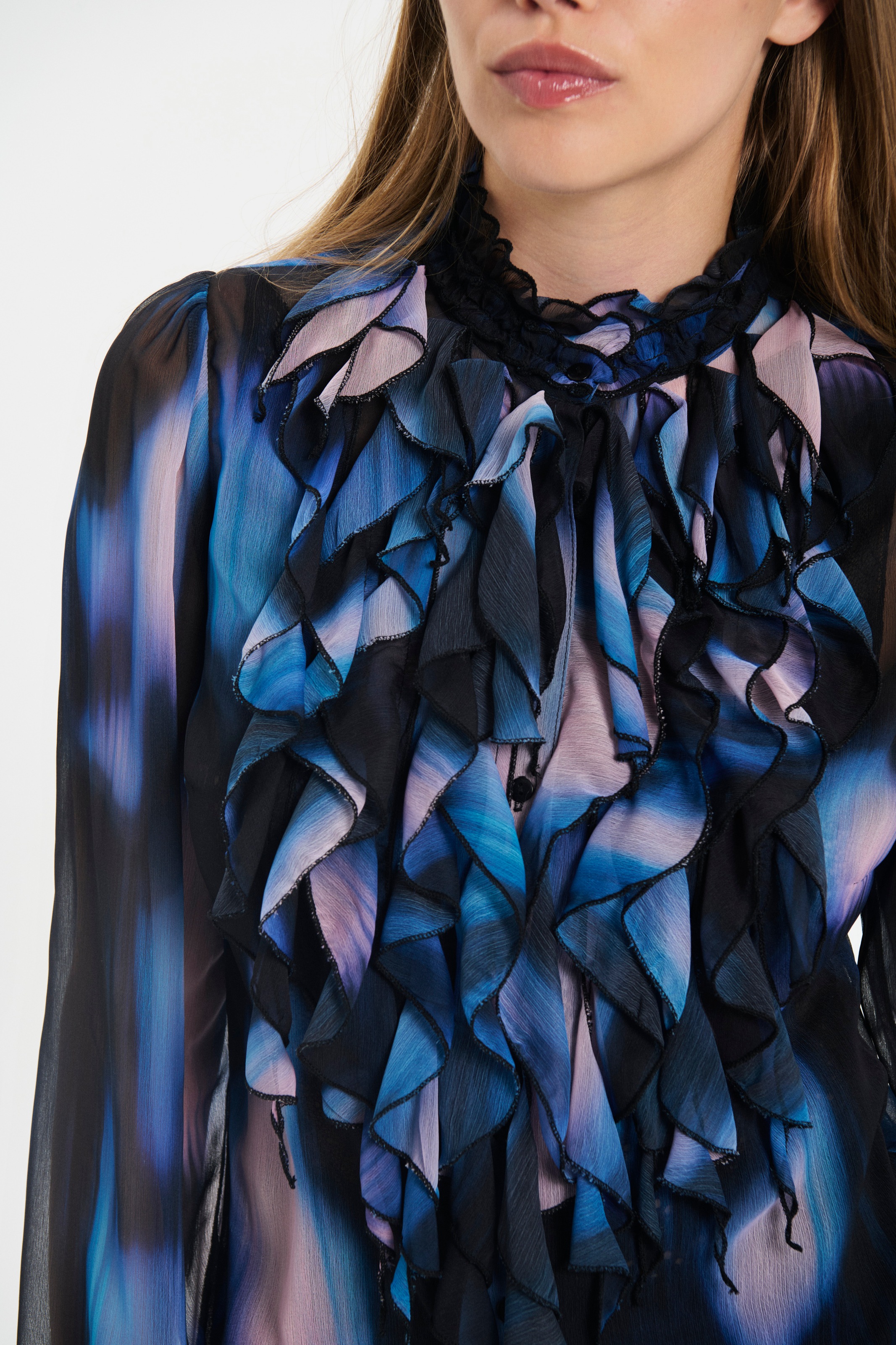 Thumbnail - Saint Tropez Rüschenbluse "LiljaSZ Crinkle LS Shirt" Regular fit, Chiffon, Rüschen