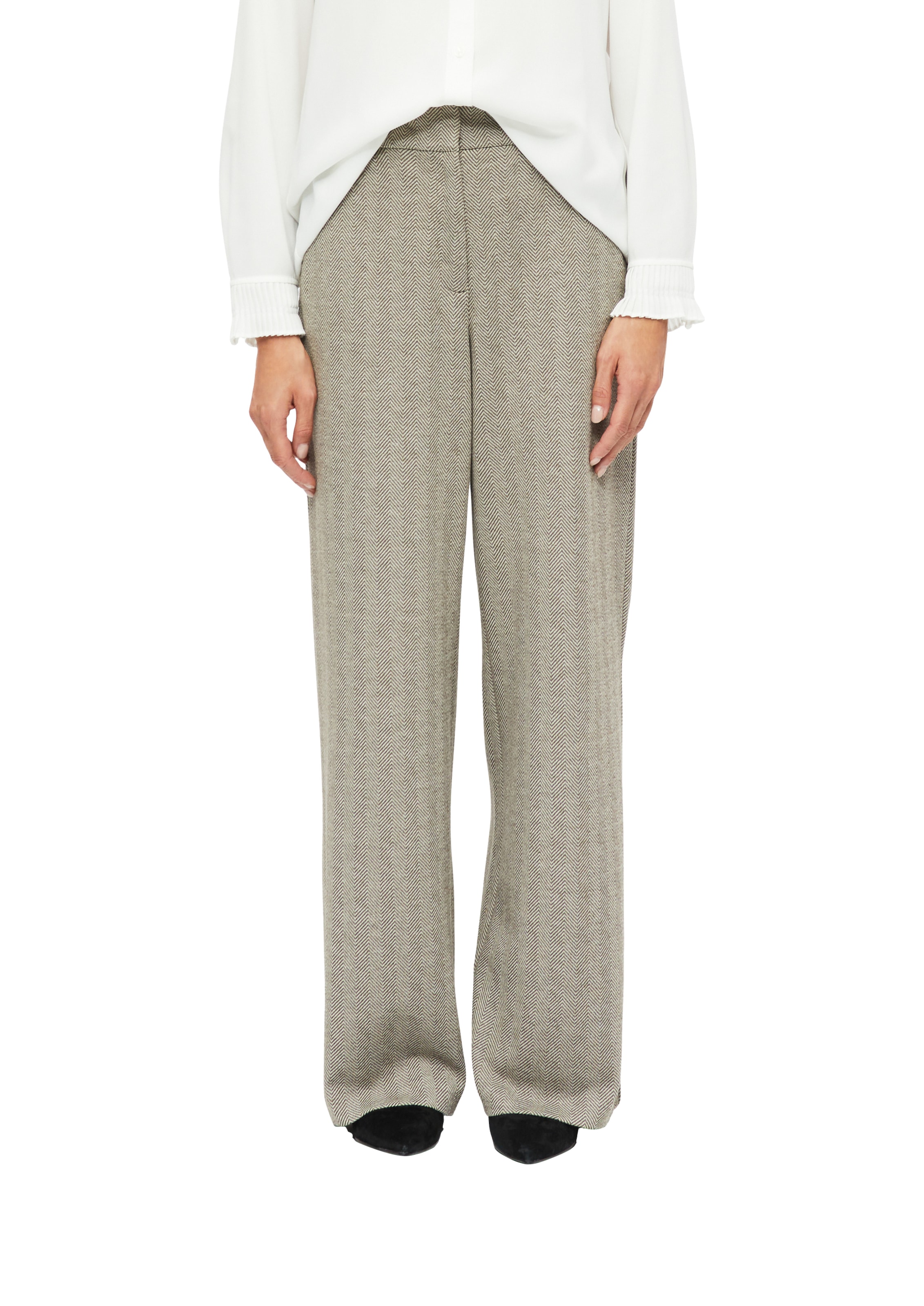 s.Oliver BLACK LABEL Stoffhose mit Fischgratmuster und elastischem Bund