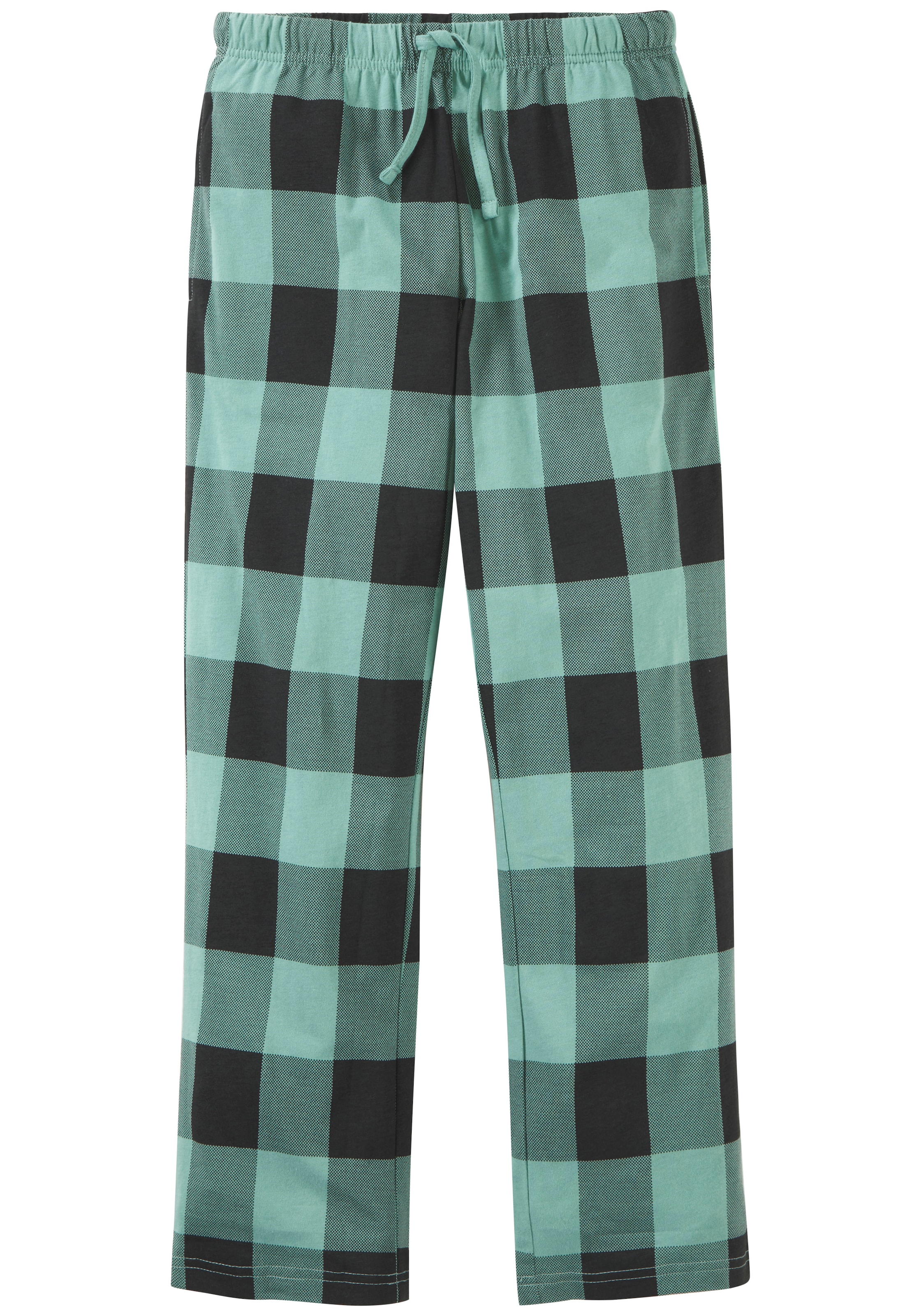 Buffalo Pyjama Packung, 2 tlg. langer Schlafanzug, unifarben und kariert, aus Baumwolle
