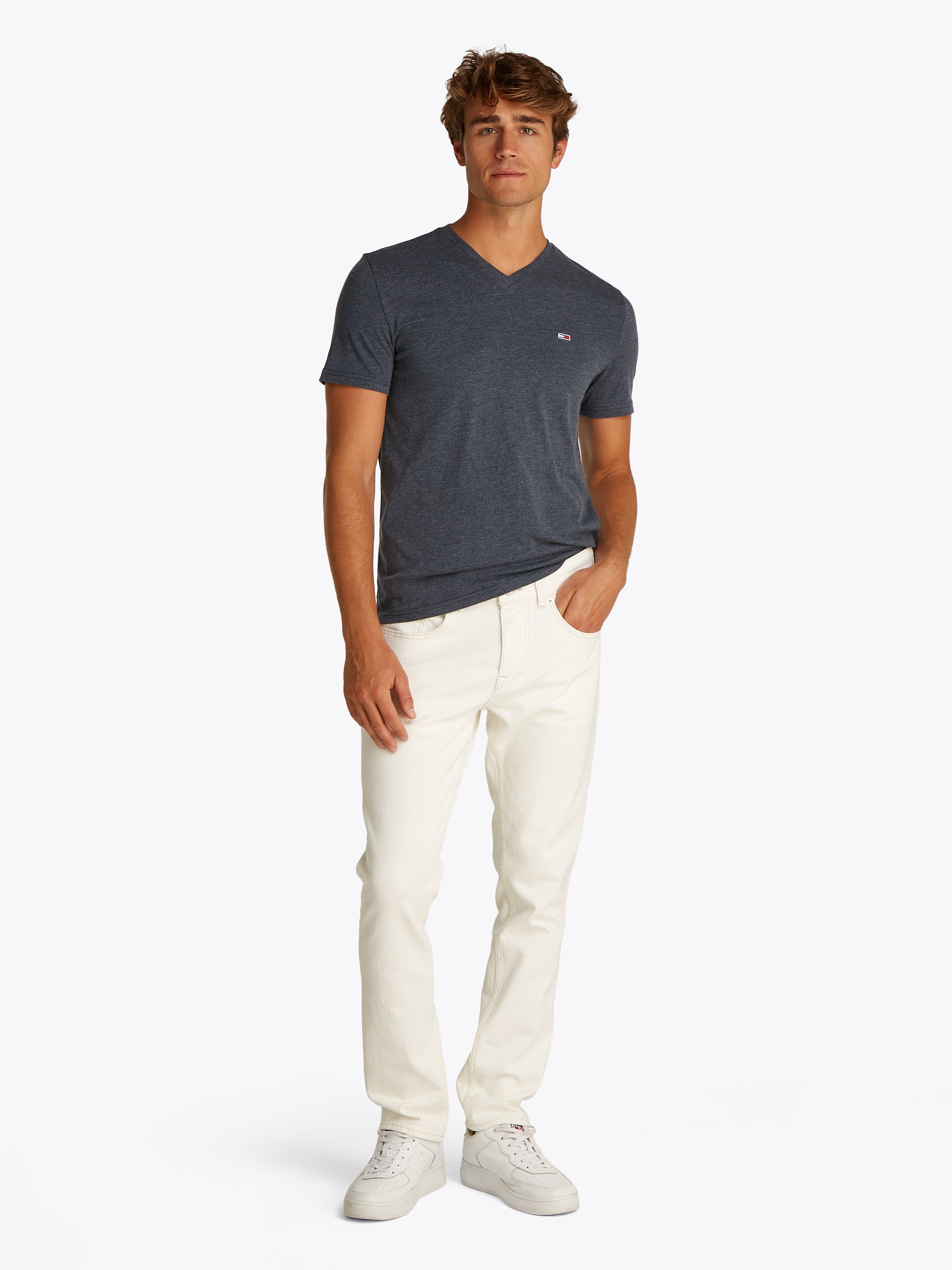 Tommy Jeans T-Shirt »TJM XSLIM JASPE VNECK TEE EXT«, in Melange-Optik