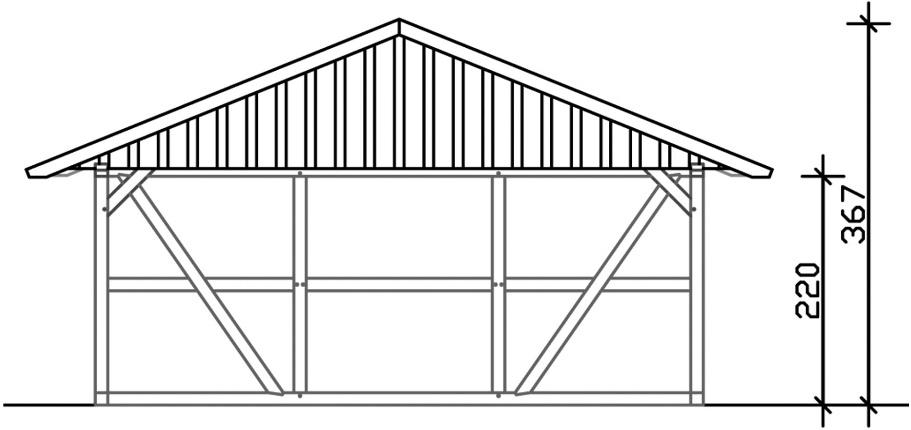 Skanholz Doppelcarport »Schwarzwald«, KVH-Fichte, 560 cm, Nussbaum, mit Abstellraum 3, mit Dachschalung