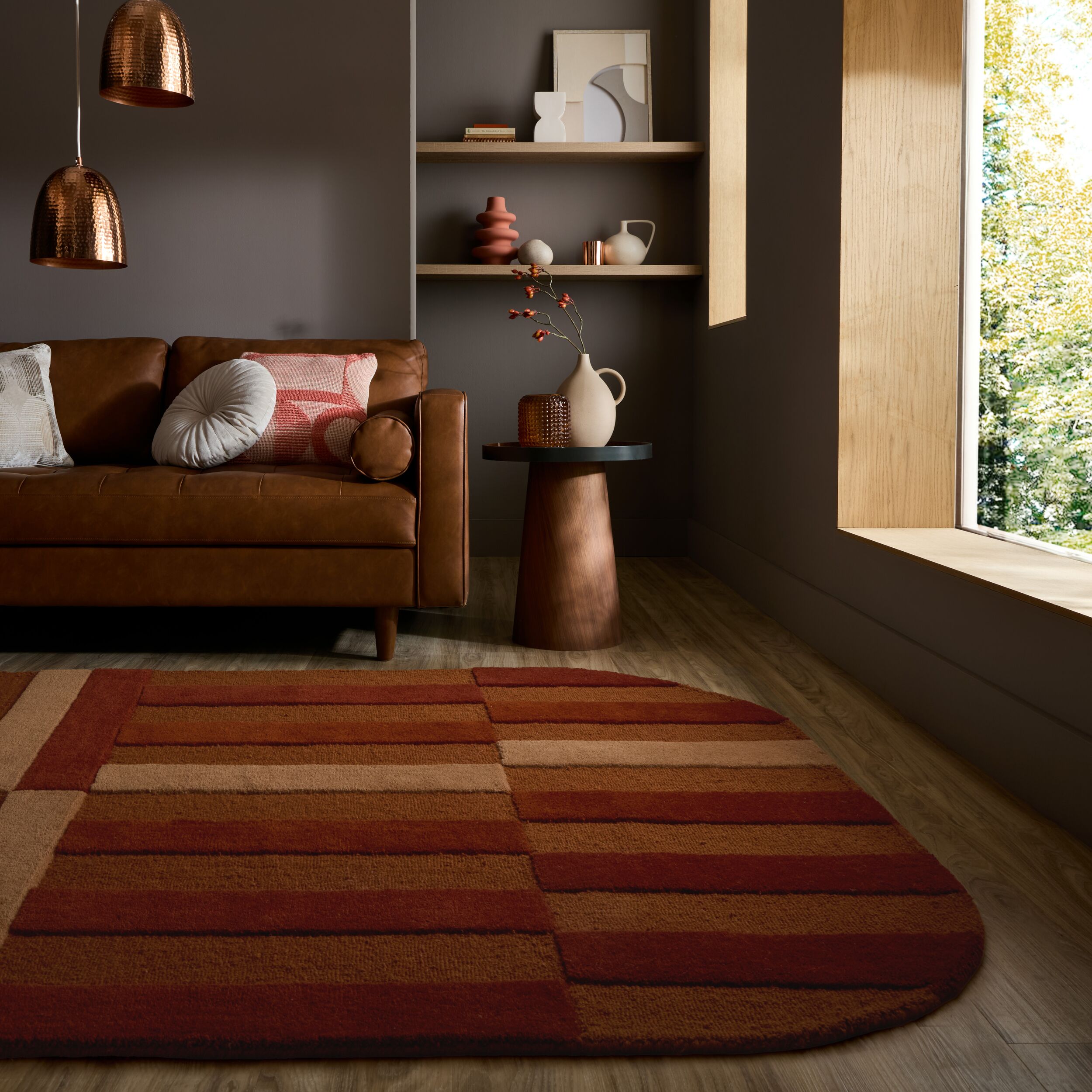 FLAIR RUGS Wollteppich "ELDON" oval 8 mm Höhe Trendiges Streifendesign im Retro-Sti