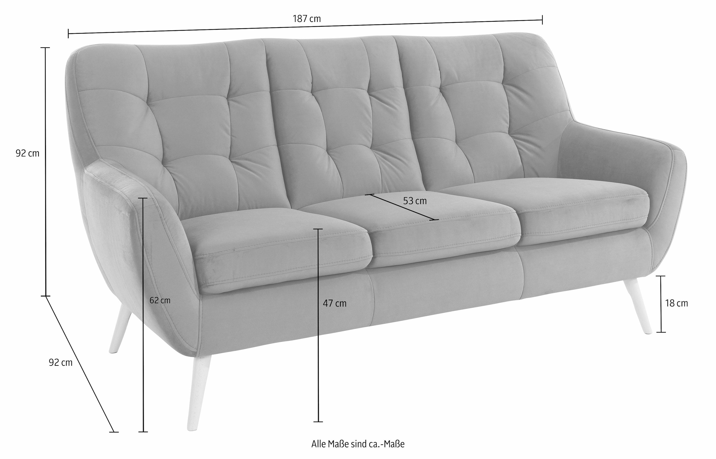 exxpo - sofa fashion 3-Sitzer »Scandi, bequem, aufwendige Rückenpolsterung für mehr Sitzkomfort«, aktuelle Farben in hochwertigen Bezugsqualitäten, Holzfuß