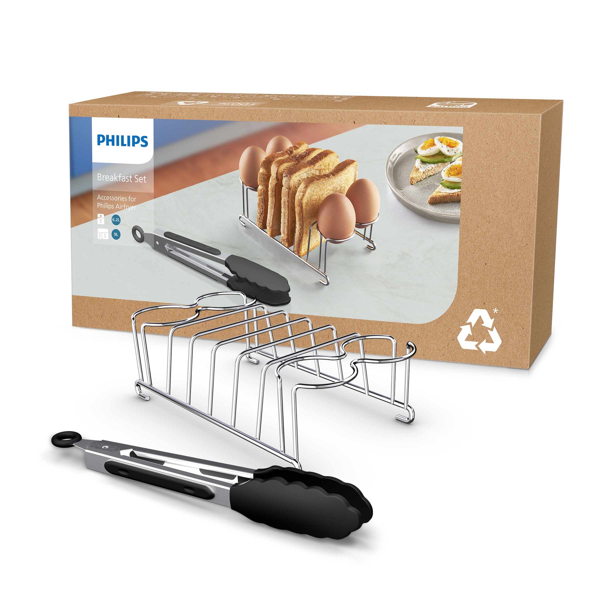 Philips Airfryer-Toasthalter »HD9921/00 für Airfryer 6,2 l, 8,3 l und 9 l«, Edelstahl, (2 St., Toastständer + Eierhalter u. Zange im Lieferumfang), Frühstücksset mit HomeID App, spülmaschinenfest