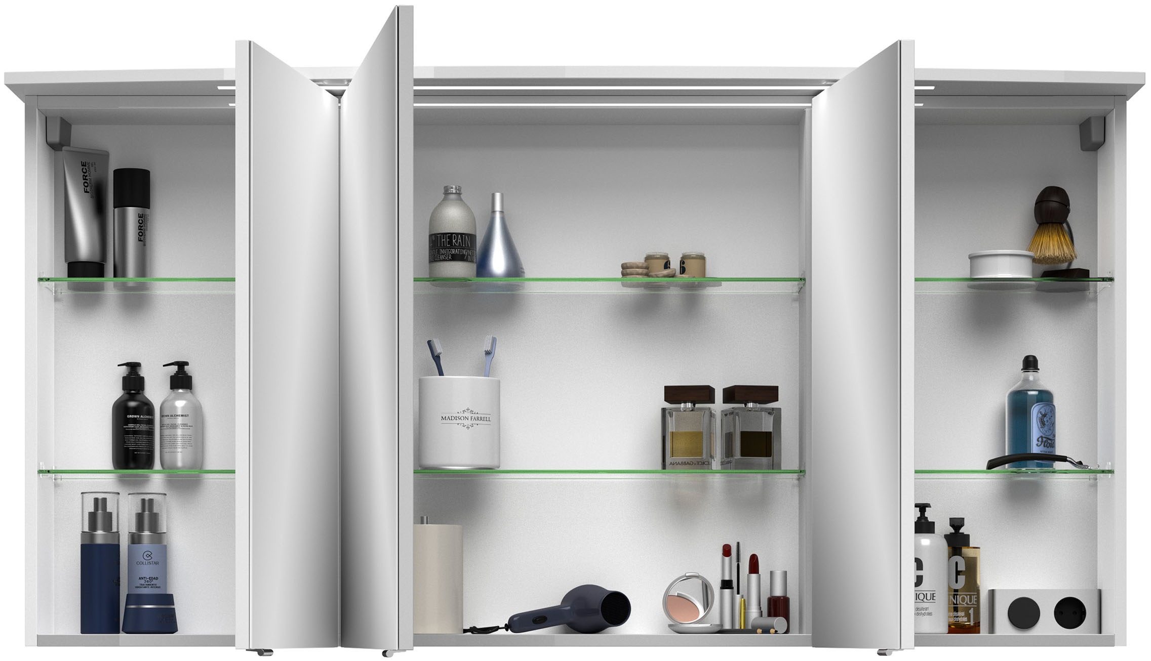 Saphir Badmöbel-Set »Serie 4010 2-teilig Keramik-Waschtisch mit LED-Spiegelschrank«, (Set), Badezimmer Set 144 cm breit, inkl. Türdämpfer, 5 Türen, 2 Schubladen