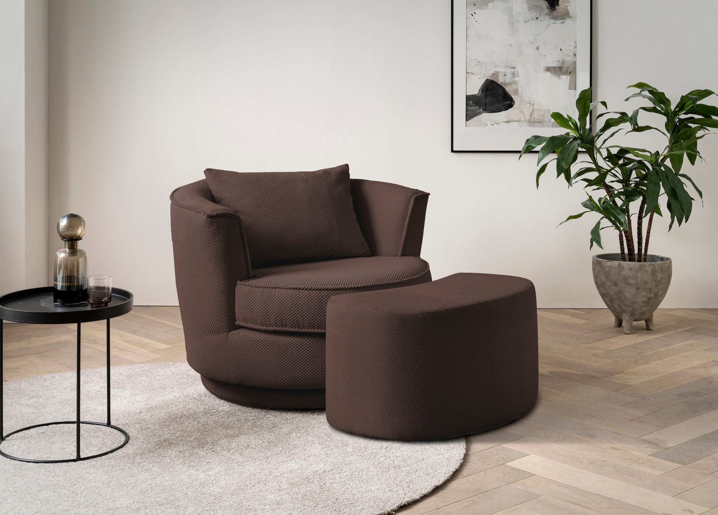 Leonique Drehsessel "MAISIE, Love Seat,Lese-Sessel,Sessel-Set, mit Hocker", (2 St.), in MEGA CORD und Web-Velours, drehb