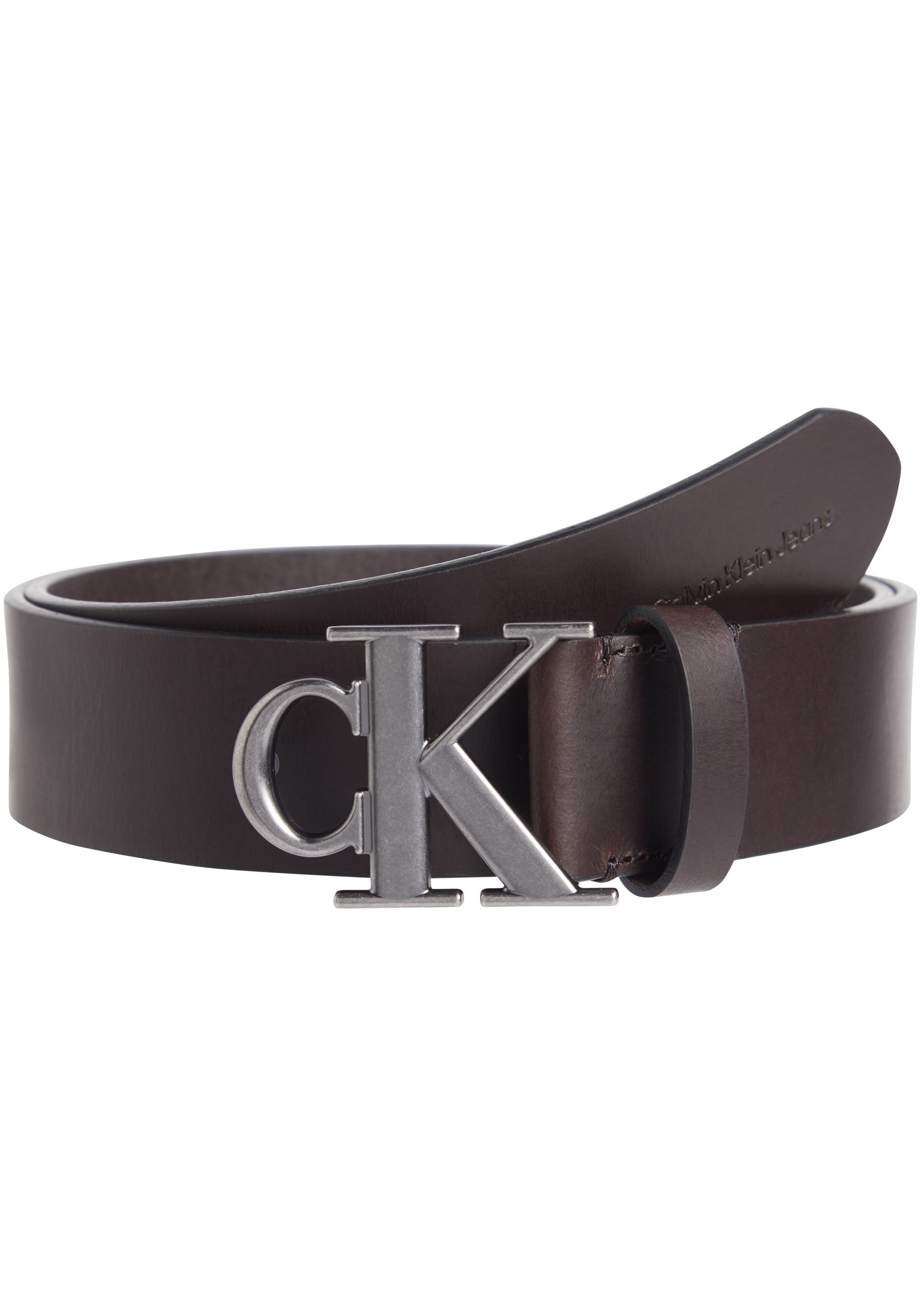 Calvin Klein Jeans Ledergürtel »ROUND MONO PLAQUE LTHR BELT 40MM«, mit CK-Logoschließe