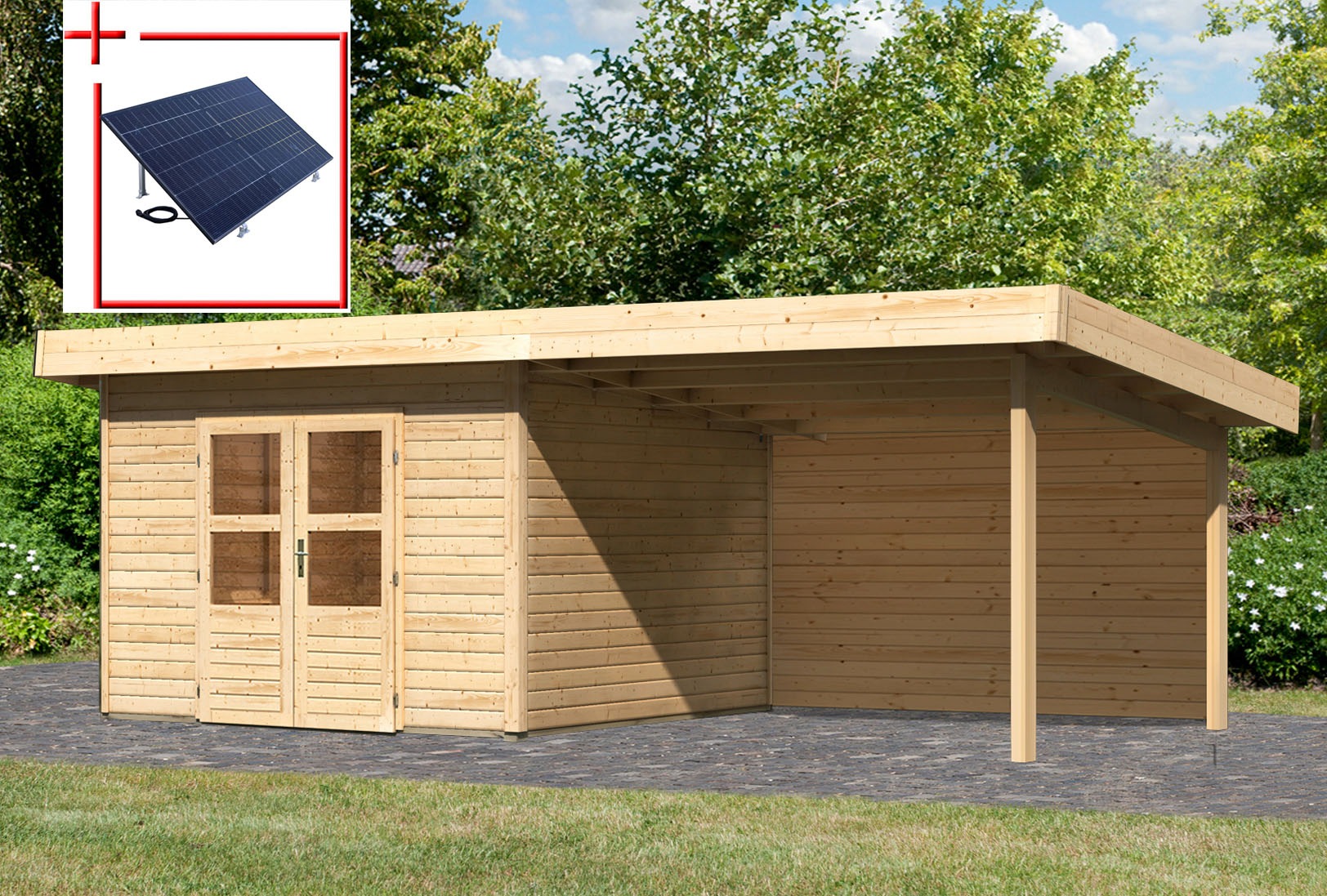 Karibu Gartenhaus "Perlsee 3", (Set), mit Anbaudach günstig online kaufen