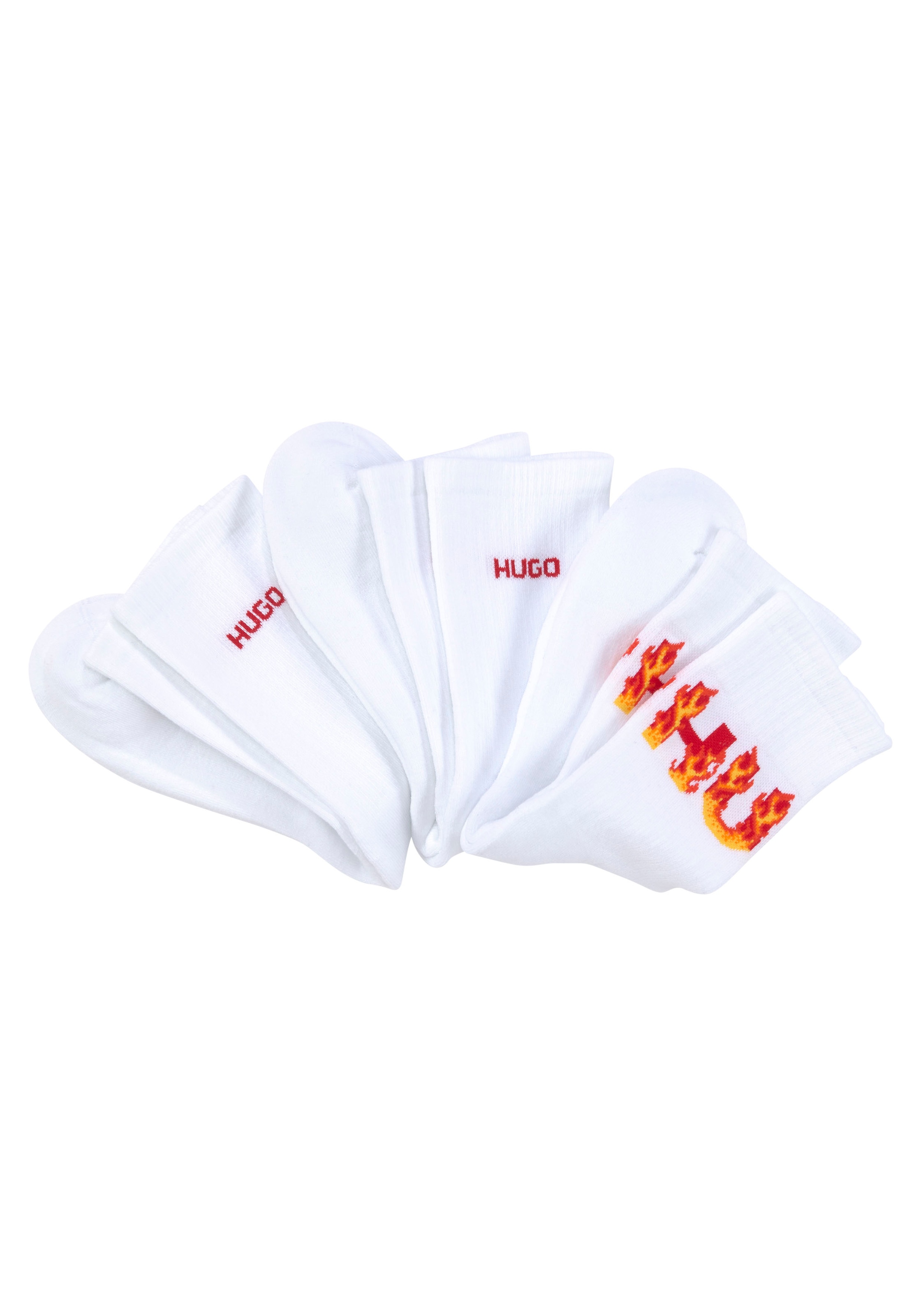 HUGO Underwear Freizeitsocken "3P QS RIB FLAMES CC 10258019 01", (Packung, 3er), mit Logostickerei