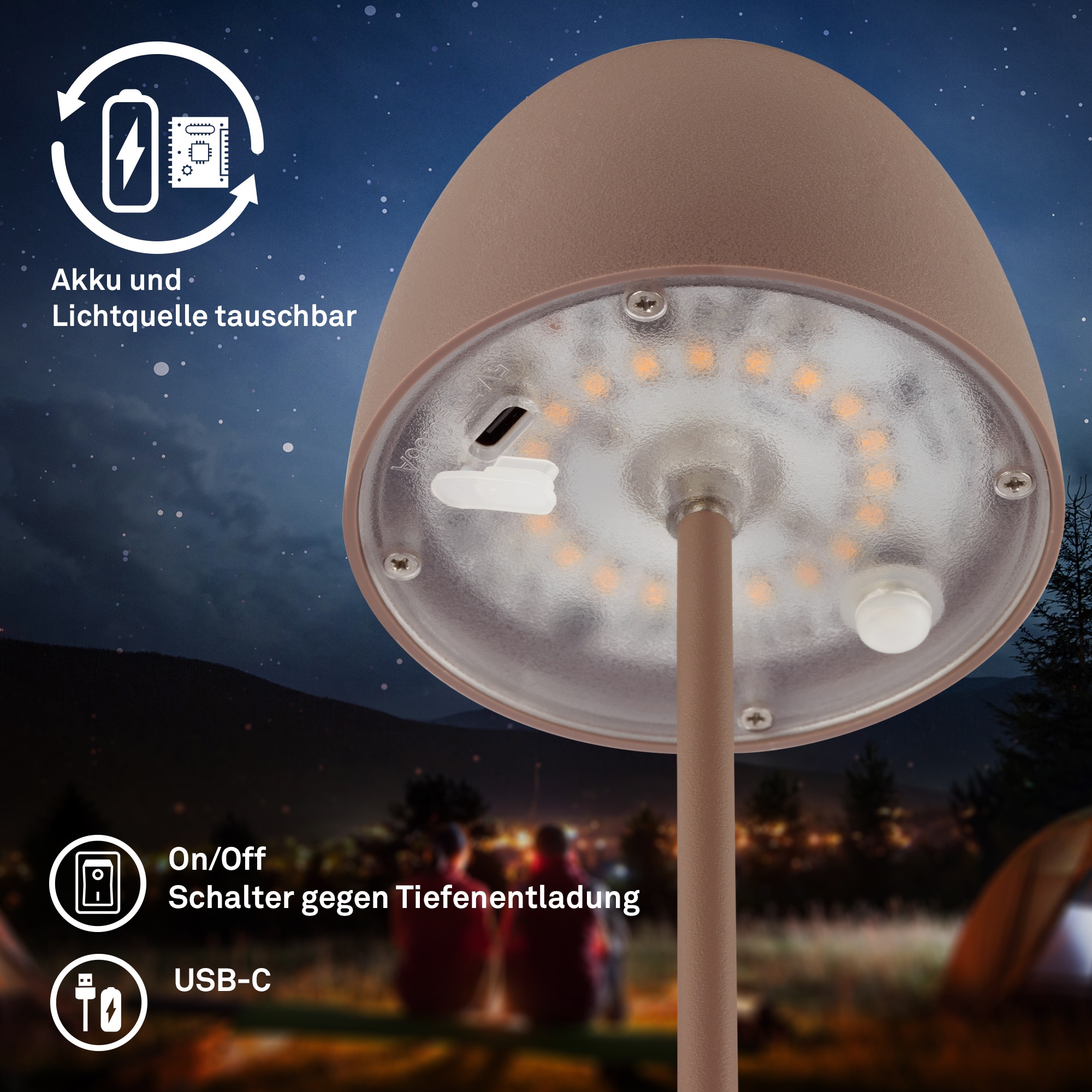 Briloner Leuchten LED Außen-Tischleuchte »SERINA MINI« LED-Modul 2 Stk. Warmweiß kabellos 20 x 8 cm Umbrasand 2,5W Wohnzimmer Schlafzimmer 2er-Set