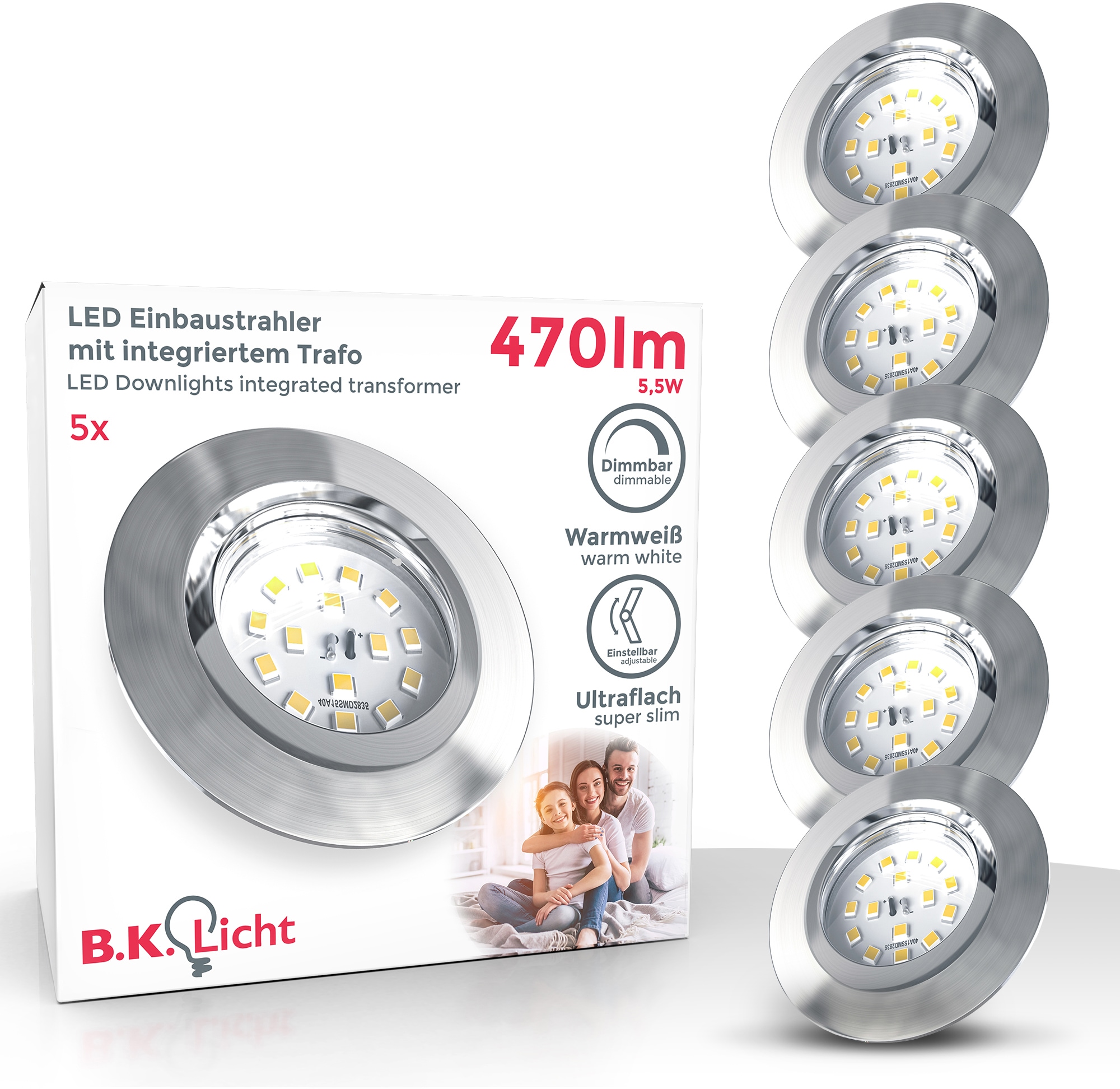 B.K.Licht LED Einbauleuchte, 5 dimmbar, | Wandschalter, Einbaustrahler, 3-stufig, LED schwenkbar BAUR flammig-flammig
