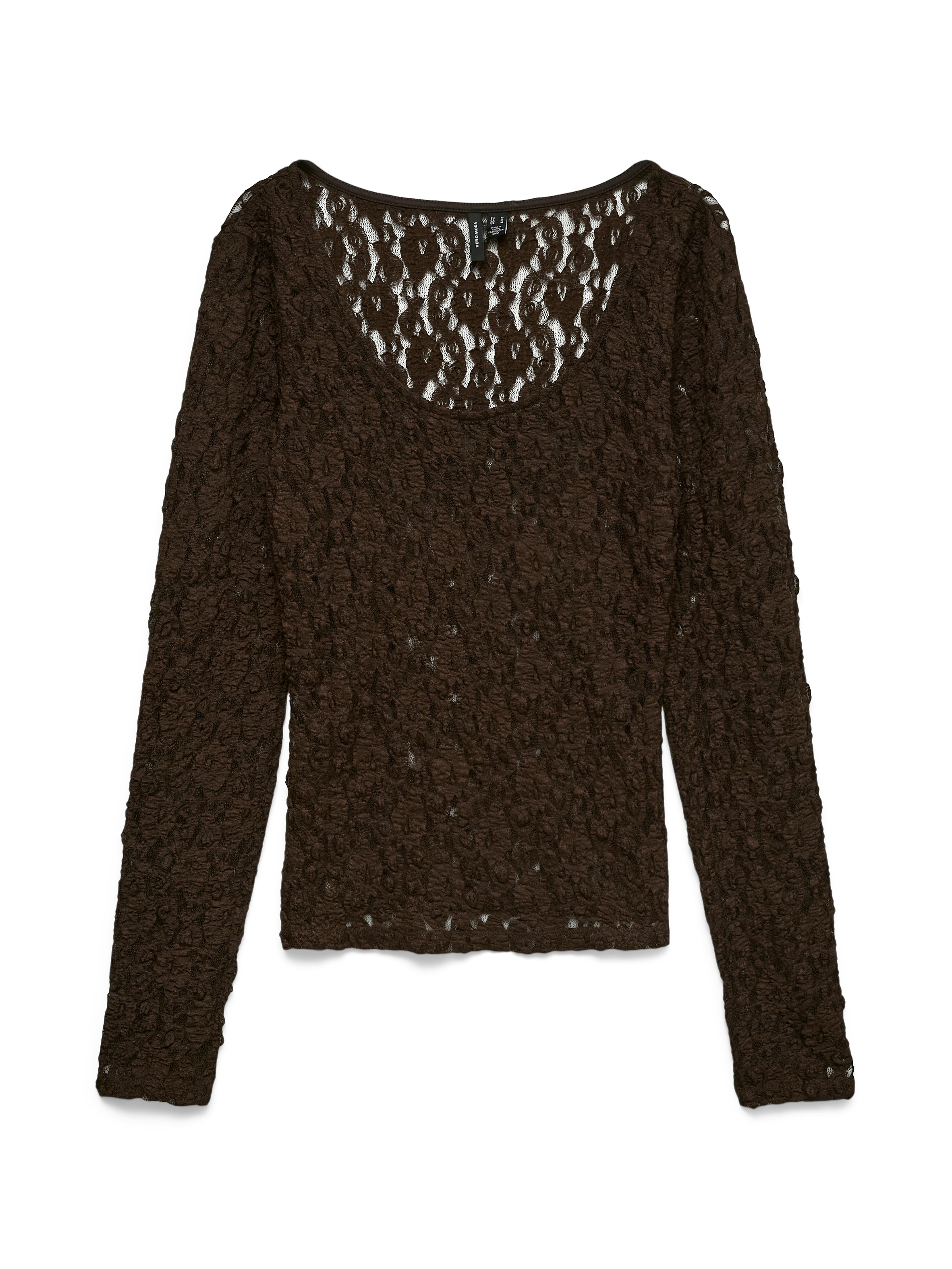 Vero Moda Langarmshirt "Vmflora Ls 2-Way Lace Top Jrs Noos" Materialmix, Slim Fit
