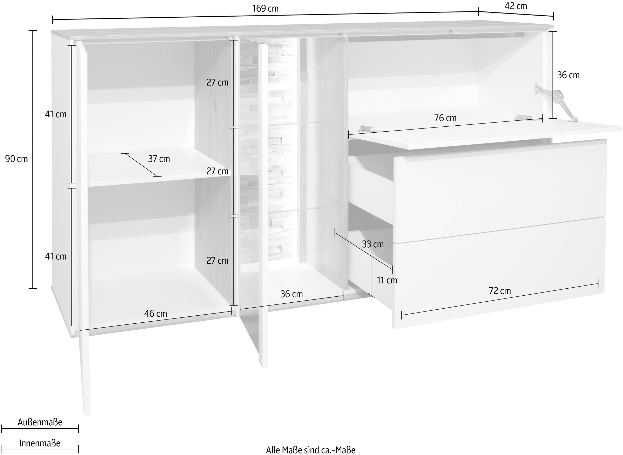 Mäusbacher Kommode, Faro Sideboard B 169 cm, inkl. Beleuchtung, Push to open Funktion