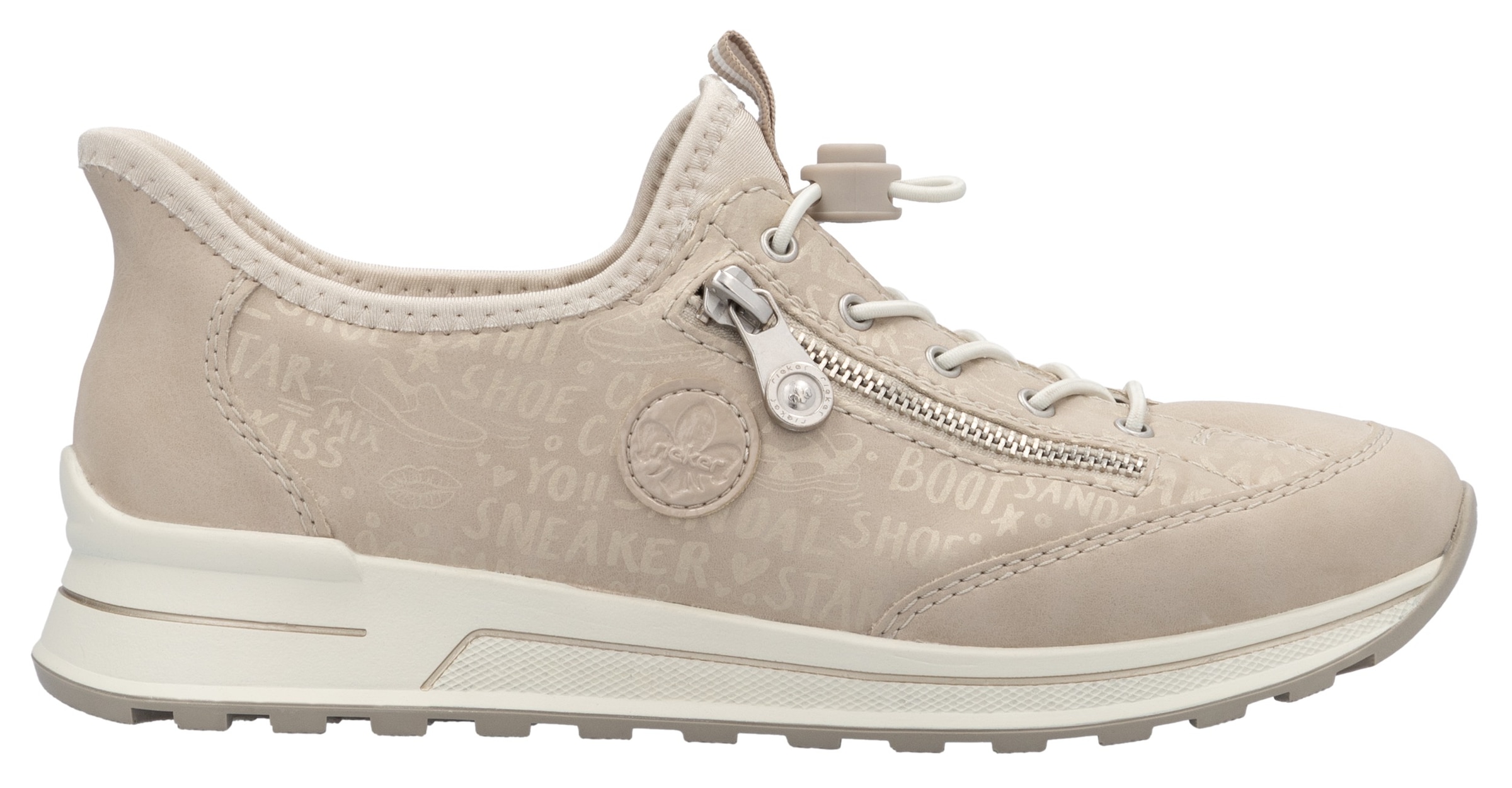 Rieker Slip-On Sneaker, Schlupfschuh, Freizeitschuh, Halbschuh mit Lettering-Print