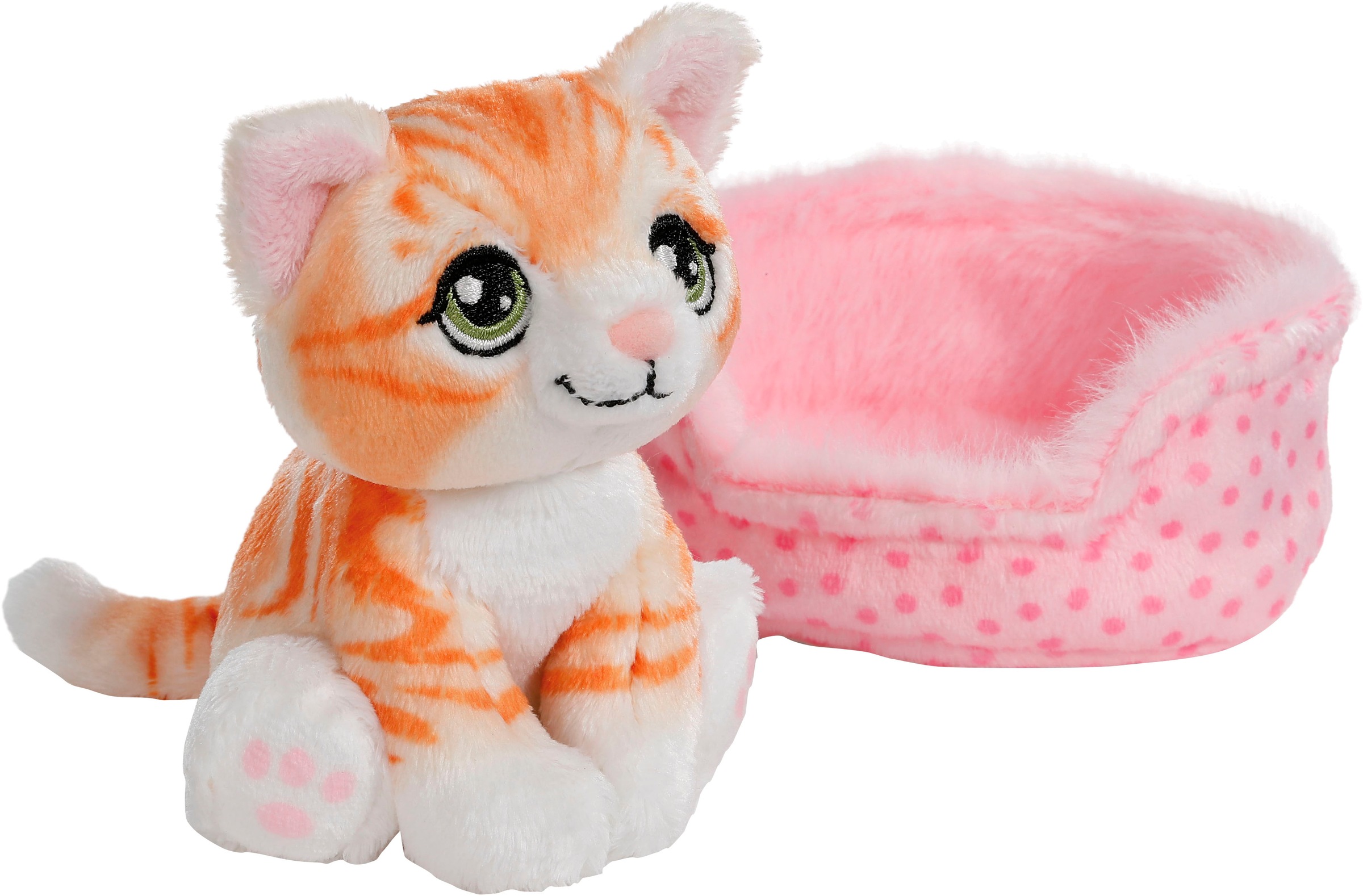 Nici Kuscheltier »Little Paws, Katze rot getigert, 12 cm, im Körbchen rosa«