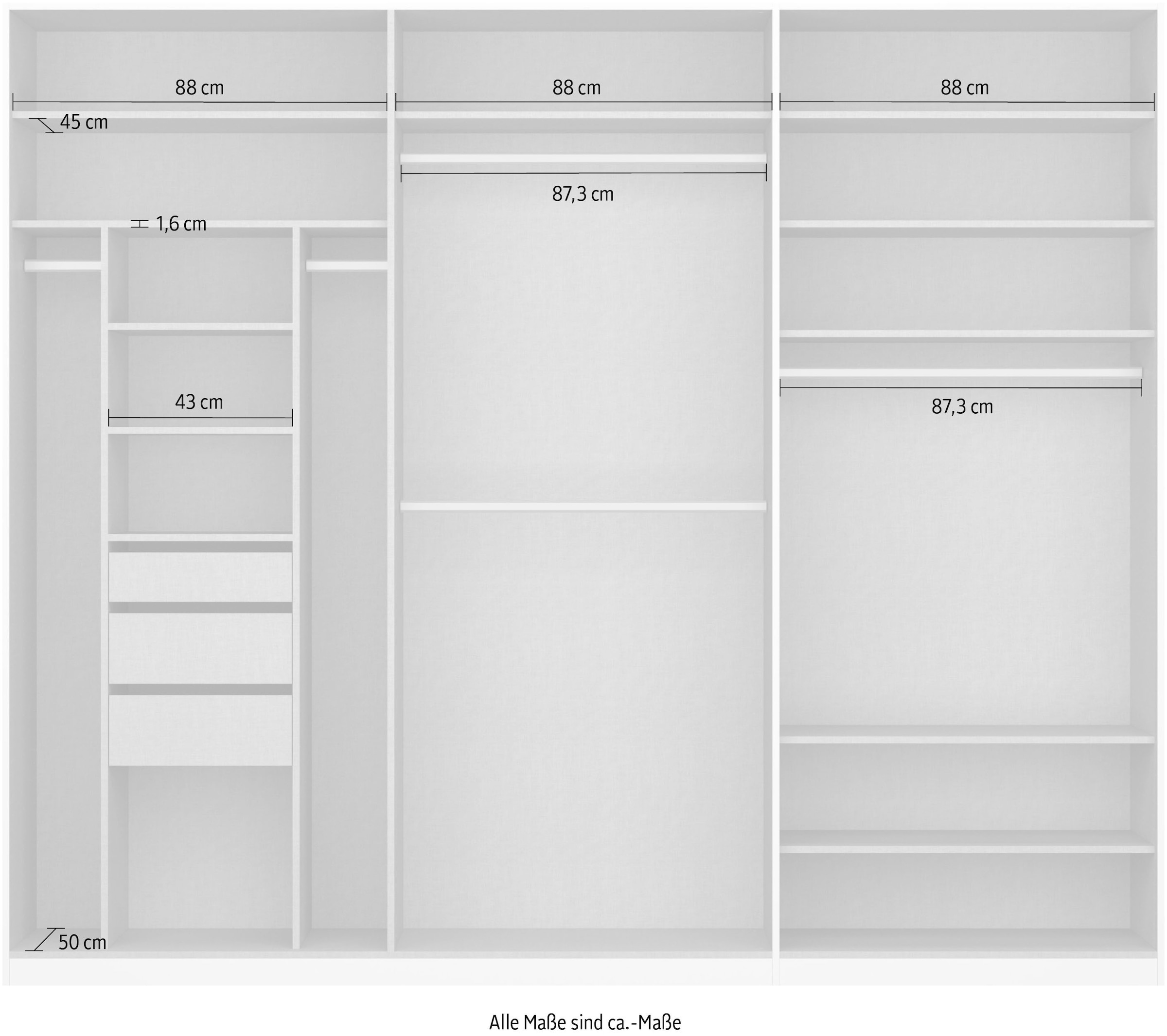 rauch Drehtürenschrank »Kleiderschrank Schrank Garderobe TOPSELLER OTELI inkl. Inneneinteilung«, (erhältlich in Breiten 91-360 cm, ab Breite 136cm inkl. Innenschubladen), mit zusätzlichen Einlegeböden, optional mit Spiegel MADE IN GERMANY