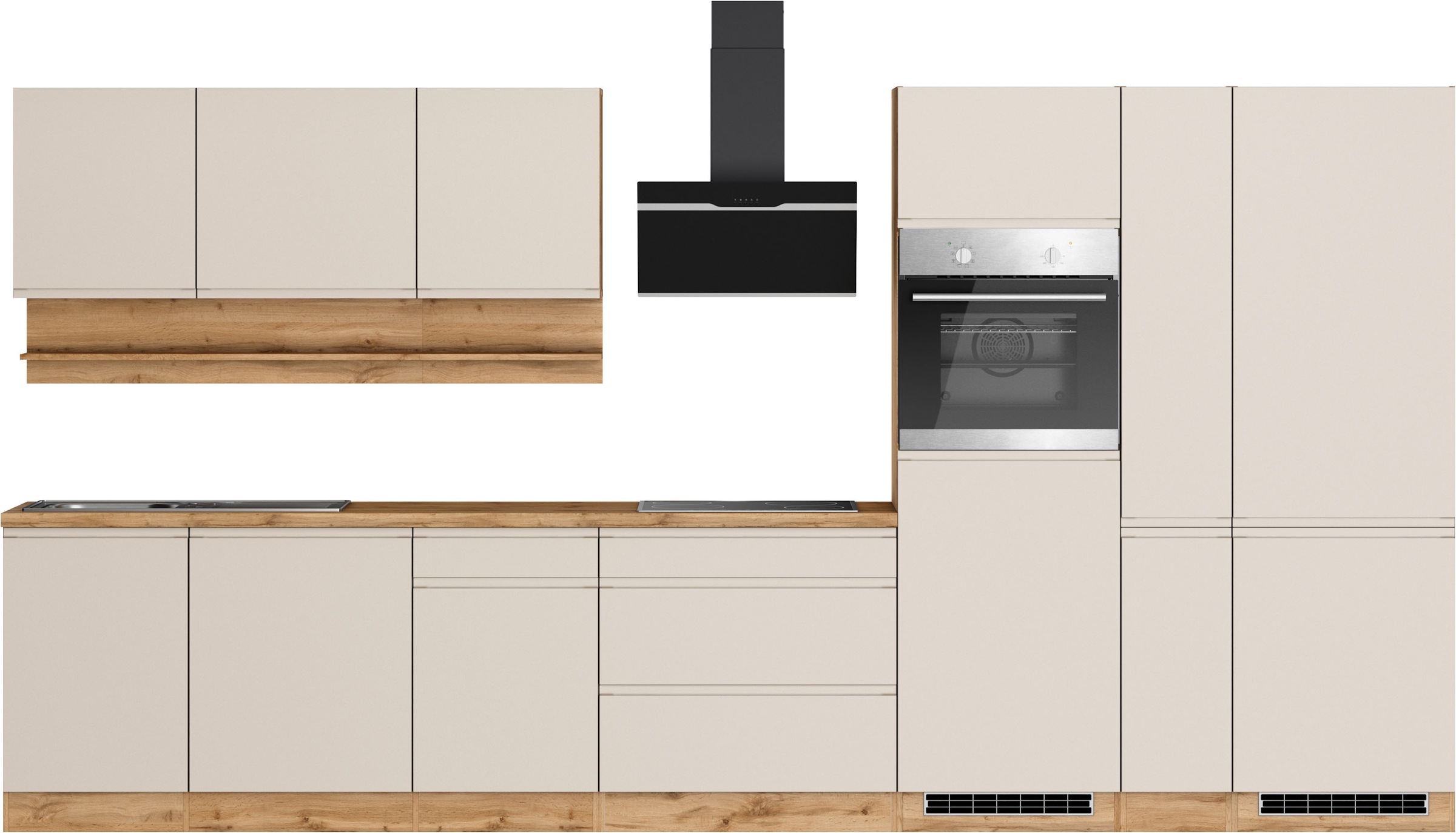 KOCHSTATION Küchenzeile "KS-Virginia,neu in verbesserter Ausführung" Arbeitsplatte 38 mm stark, Stauraum, Softclose, Breite 390 cm, Soft-Close, ohne E-Geräte