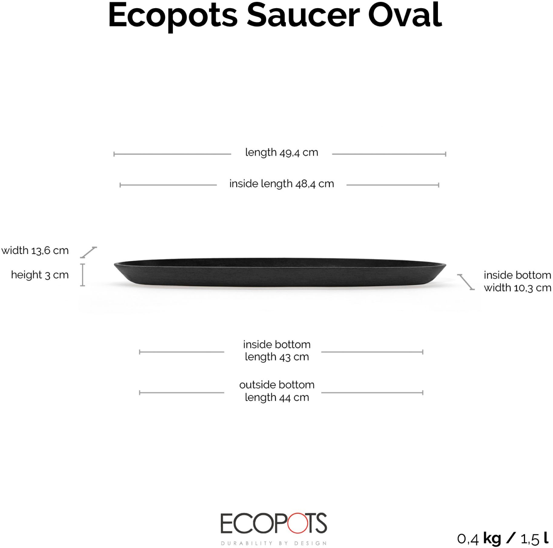 ECOPOTS Blumentopfuntersetzer »SAUCER OVAL Dark Grey« BxTxH: 13,6x13,6x3 cm