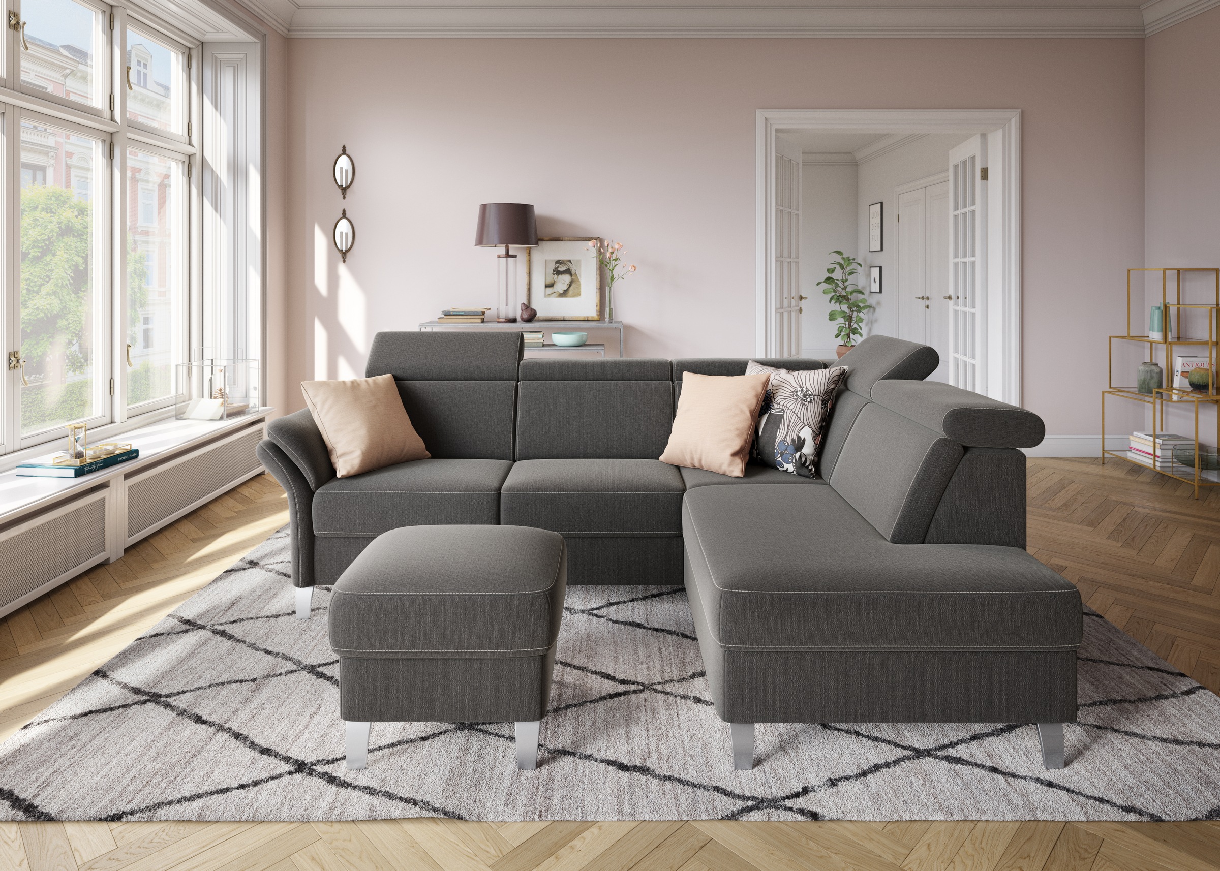 Ecksofa SIT & MORE "Vincenzo L-Form", grau (dunkelgrau), B:245cm H:84cm T:193cm, Sofas, Ecksofa, inklusive Kopfteilverstellung, wahlweise mit Bettfunktion, Bettkasten
