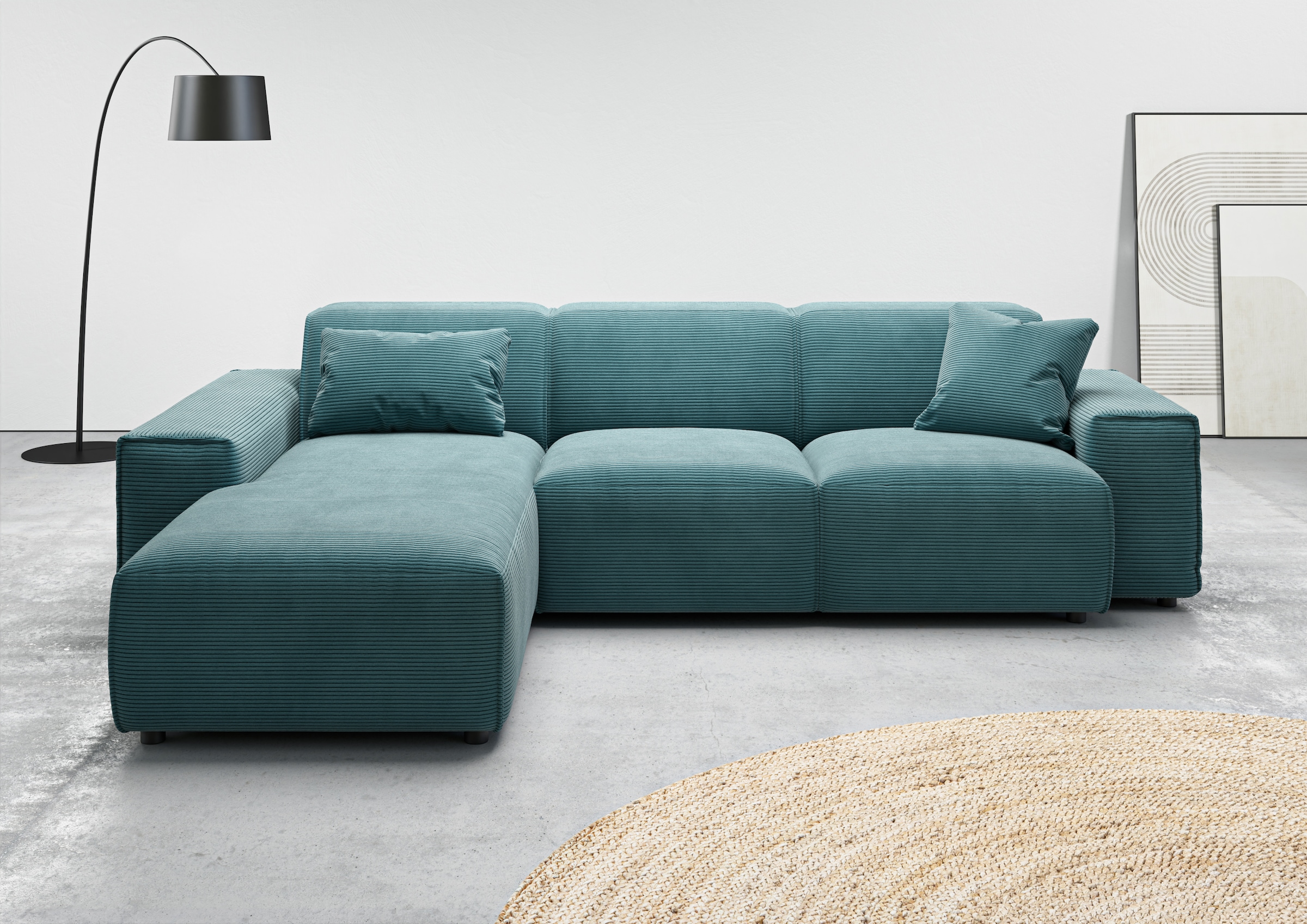 andas Ecksofa »Glimminge L-Form auch in Breitcord, Feincord + Easy care-Bezug,«, Breite 264, Zierkissen