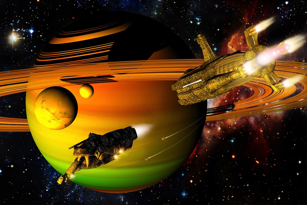 Papermoon Fototapetas »Raumschiffe über Planet«