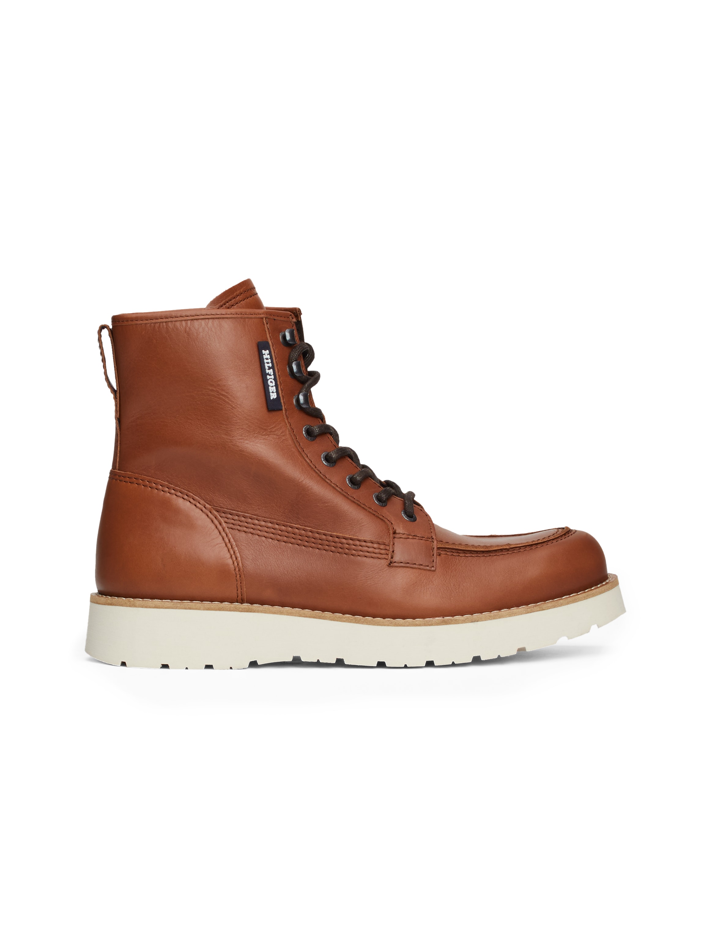 Tommy Hilfiger Schnürboots »TH AMERICAN PREM CHECK LTH BOOT«, Plateau, Herbstmode, Schnürstiefelette mit Label