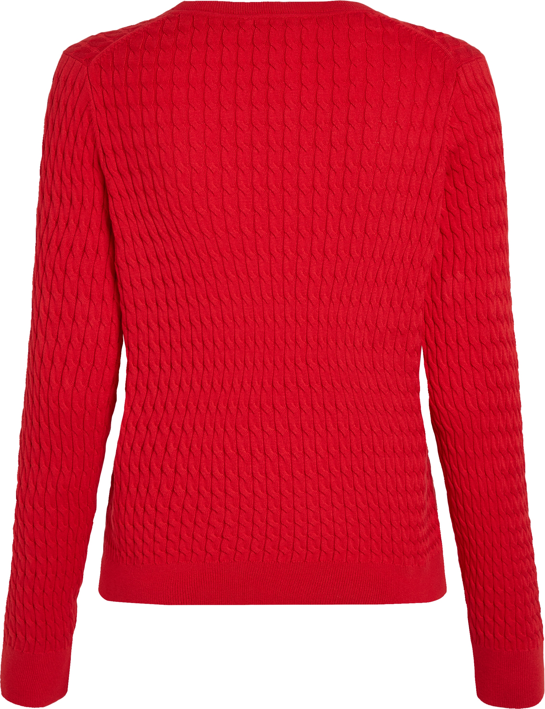 Tommy Hilfiger V-Ausschnitt-Pullover »CO CABLE V-NK LS SWT«, mit Zopfmuster, Logostickerei