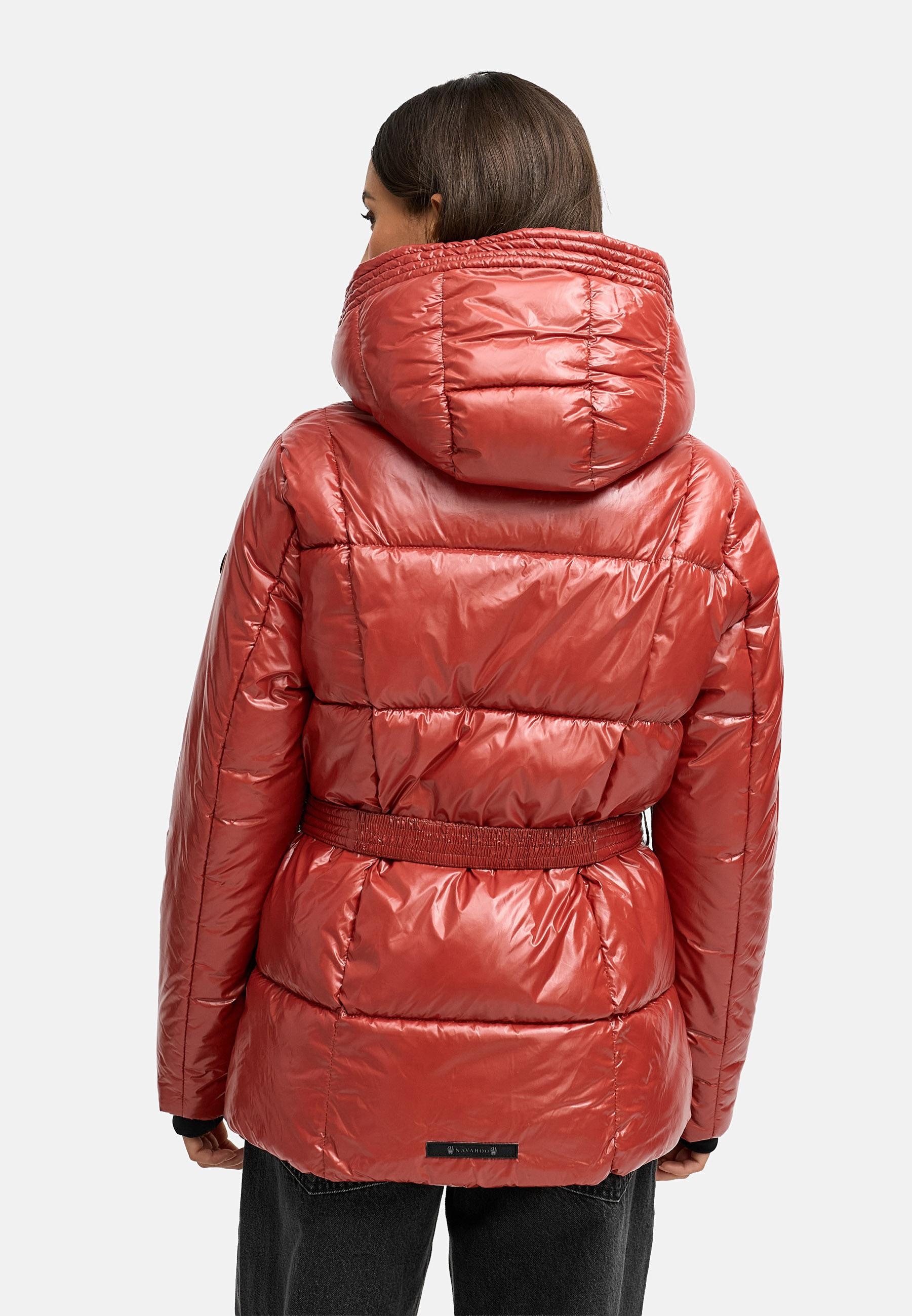 Navahoo Steppjacke »Eisglanz 14« mit Kapuze Glänzende Damen Winterjacke mit Taillengürtel