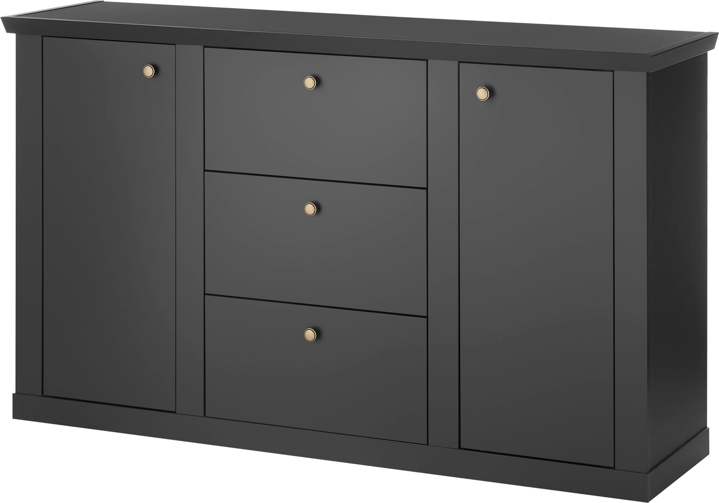 Home affaire Sideboard "Lincoln, moderner Schrank, schwarze Kommode, 158 cm breit" edles Design, messingfarbene Knopfgriffe, in 2 Größen verfügbar