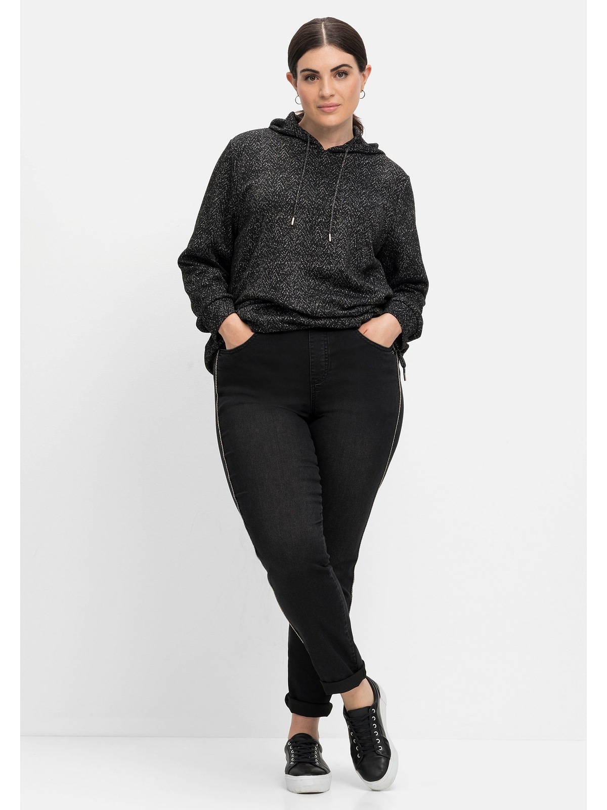 Glitzer-Pipings BAUR Stretch-Jeans »Große Größen«, Sheego online bestellen mit seitlichen |