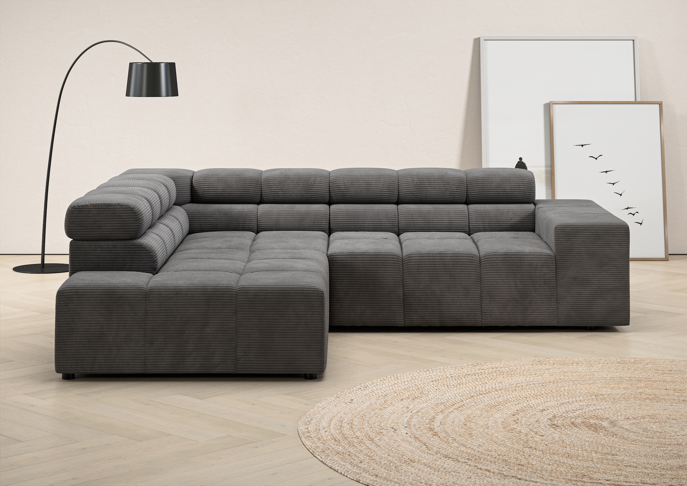 Home affaire Ecksofa "Ancona, Ecksofa, incl. Kopfteilverstellung, Breite 249 cm, L-Form" wahlweise motorische Sitztiefenverstellung, B/T(H: 249/215/70 cm