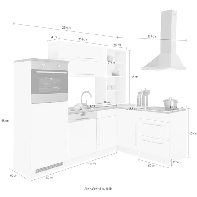 HELD MÖBEL Winkelküche »Samos«, ohne E-Geräte, Stellbreite 230 x 170 cm  kaufen | BAUR