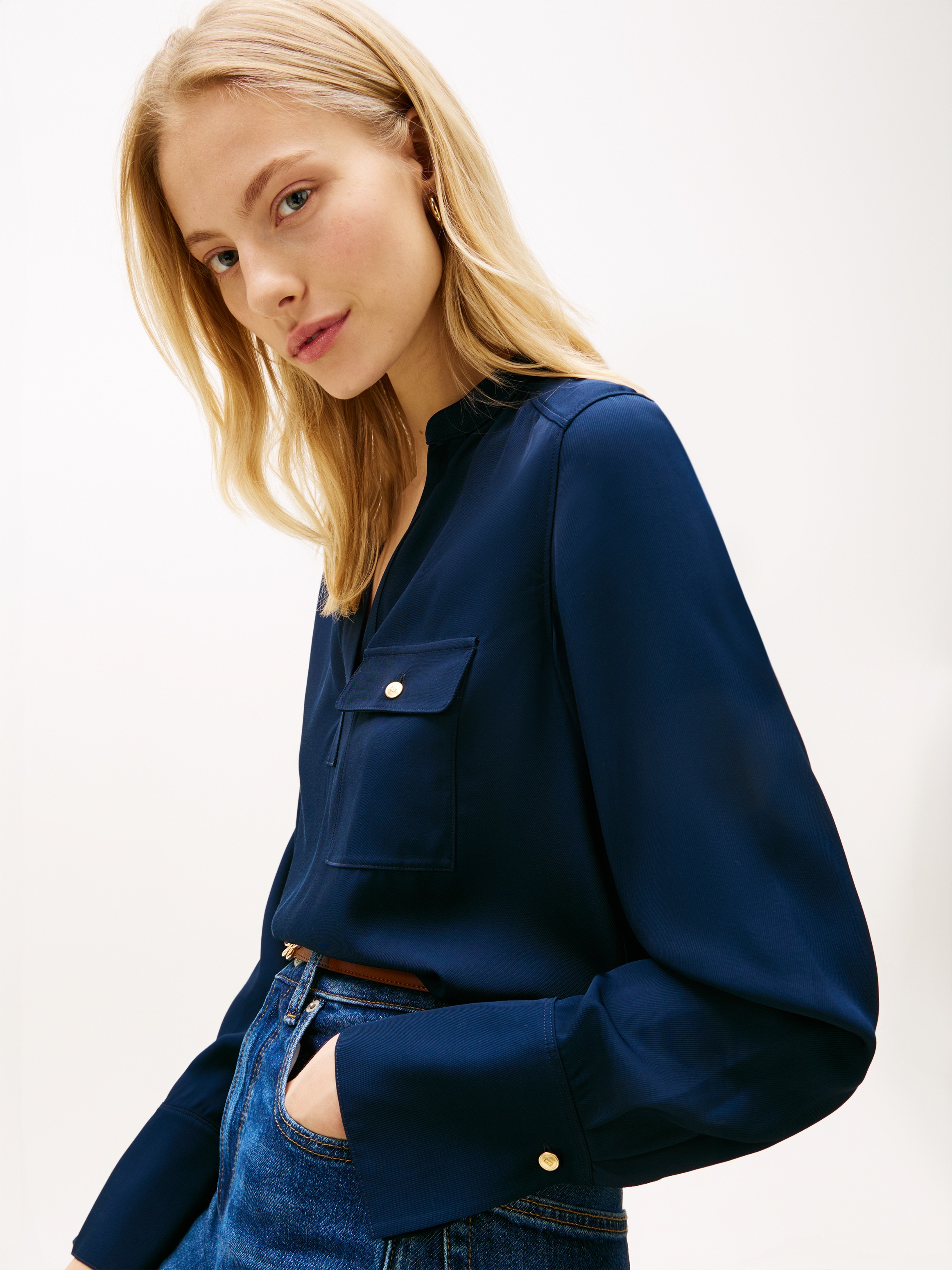 Tommy Hilfiger Langarmbluse "VIS TWILL V NECK BLOUSE LS" mit Knopfleiste günstig online kaufen