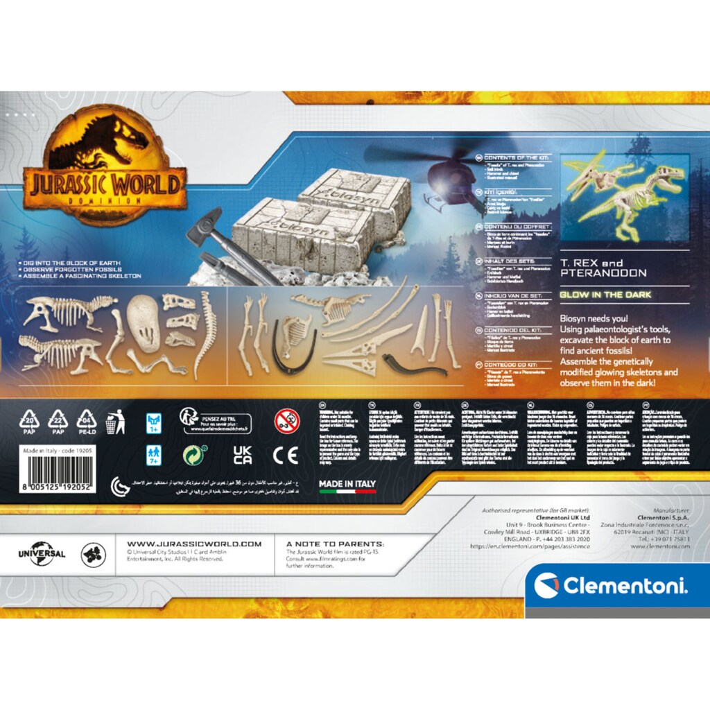 Clementoni® Experimentierkasten »Jurassic World, Ausgrabungs-Set T-Rex & Pteranodon«