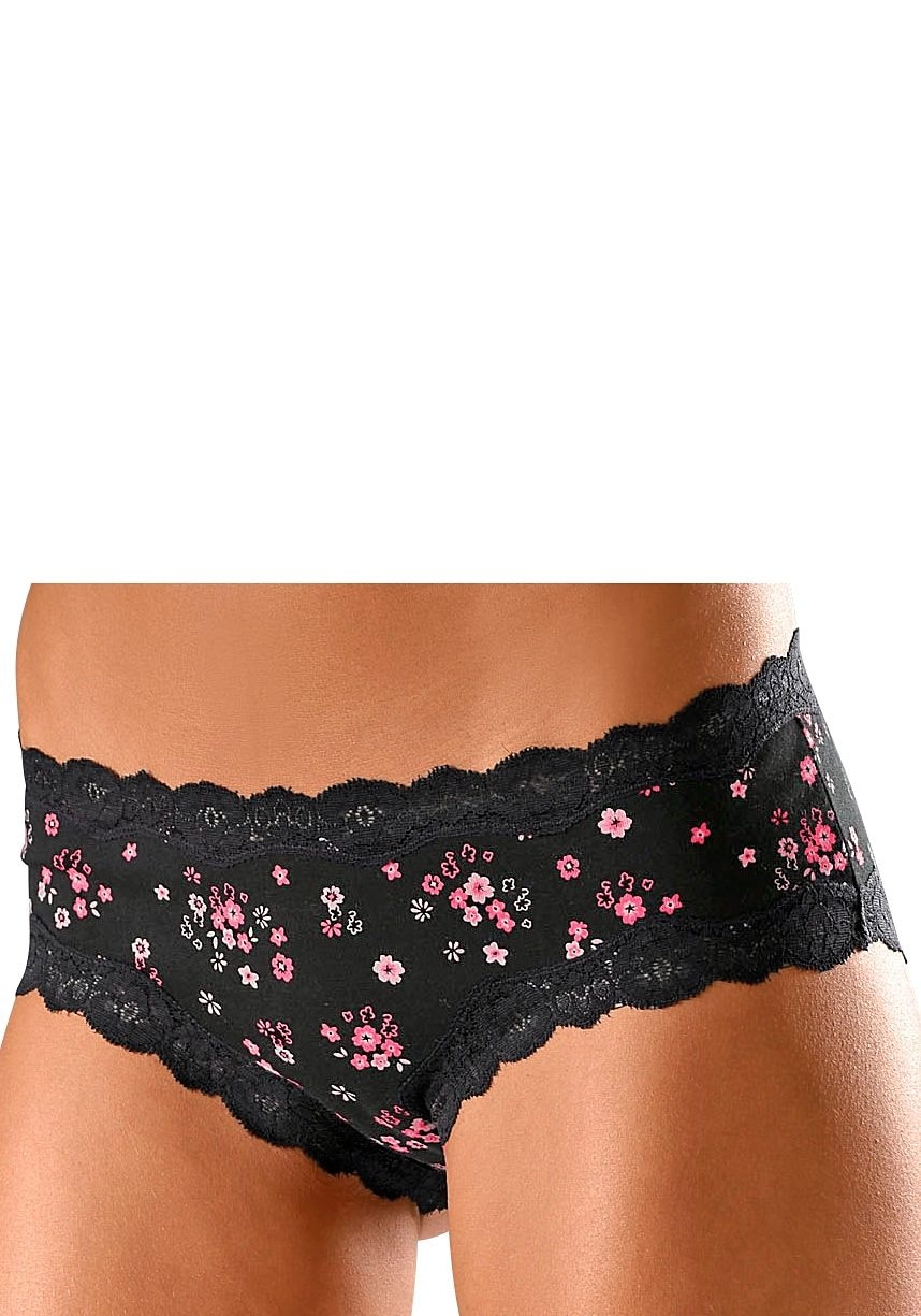 Buffalo Panty, (Packung, 3 St.), aus elastischer Baumwolle mit floraler Spitze