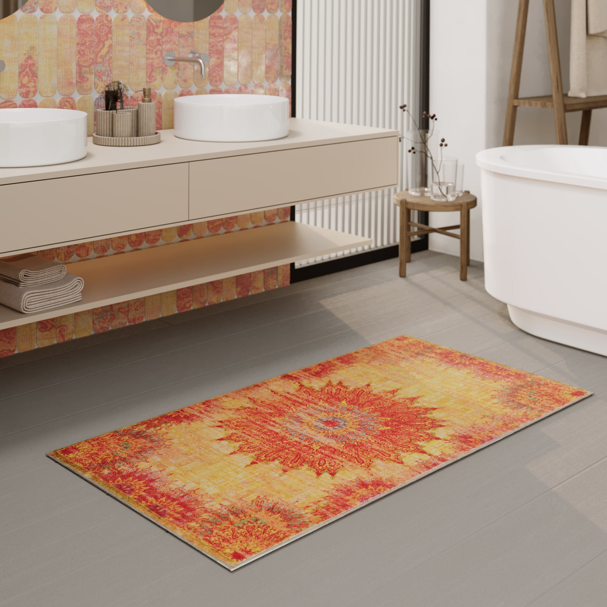 Wecon home Badematte "Healing" Höhe 0,5 mm fußbodenheizungsgeeignet Vintage, waschbar, rutschfest, schnell trocknend, robust, Badteppich